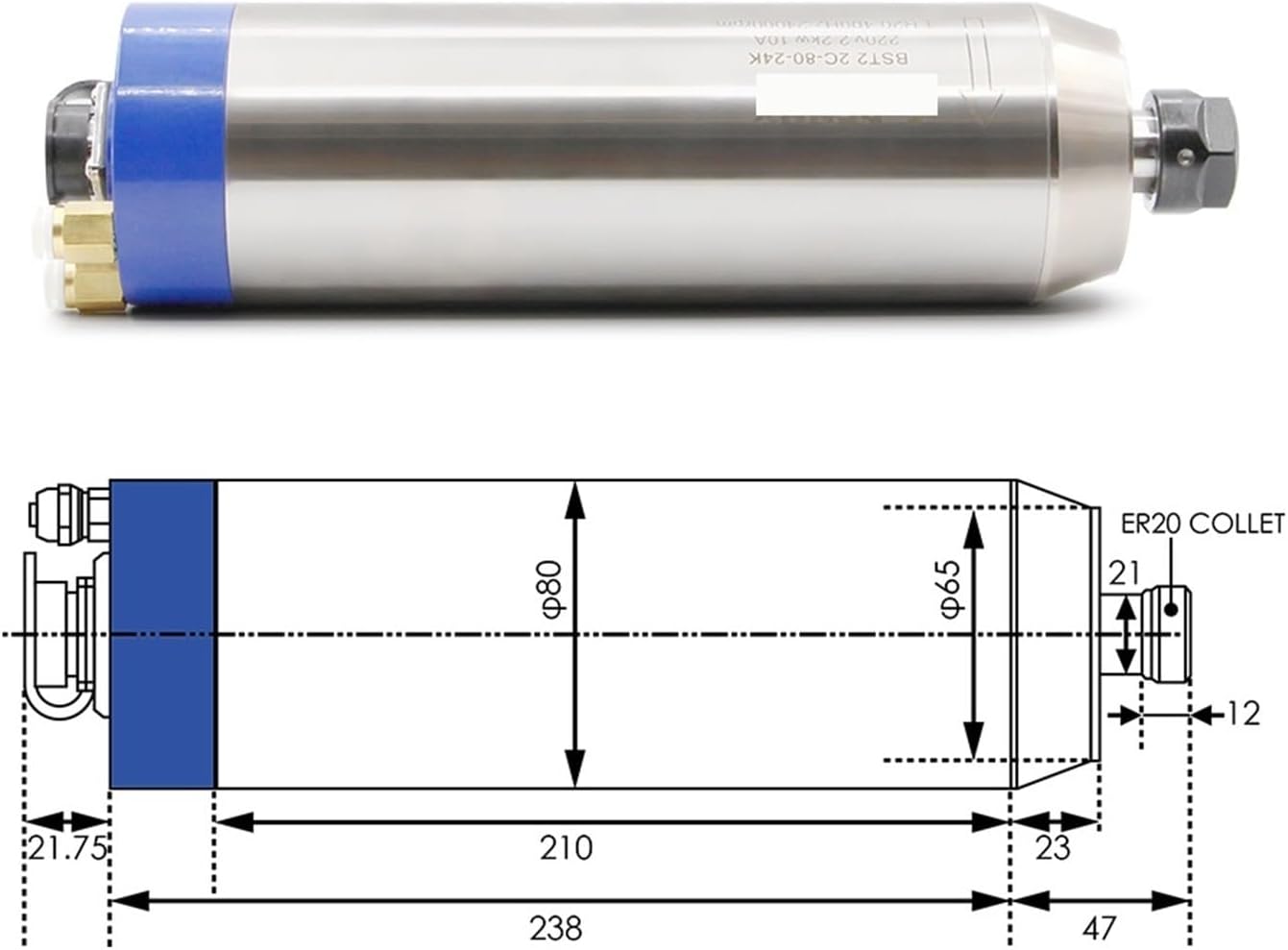 2.2kw water-cooled spindle ER20 eccentricity 0.01mm 220v ceramic ball bearing