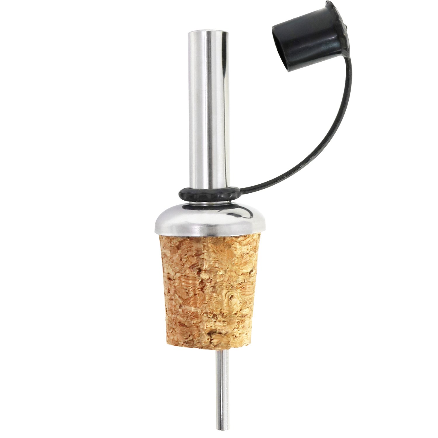 COM-FOUR® 4x Vertedor de botellas de acero inoxidable con tapón protector y corcho - Para licores, vinagre y aceite (04 piezas)