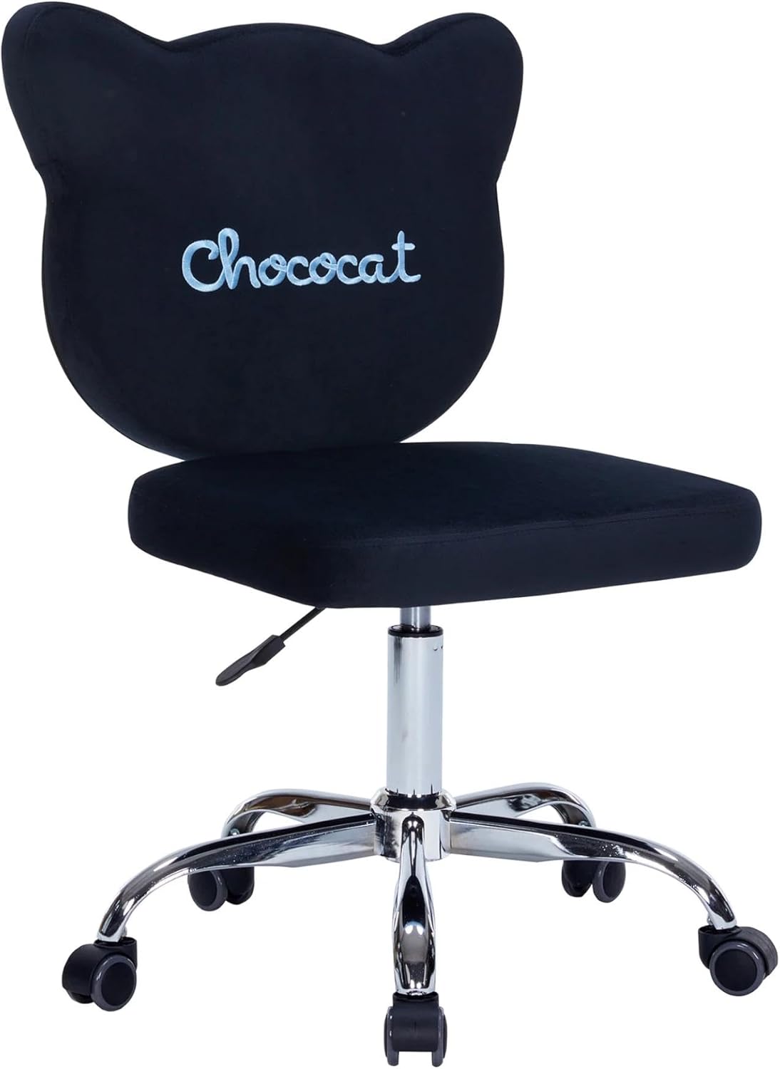 Impressions Vanity Chococat 360 Degree Swivel Vanity Chair for Bedroom, Armless Makeup Desk Chair with 5 Soft Rolling Wheels, Adjustable Seat Height, Metal Base, and Polyurethane Padded Seat (Black)