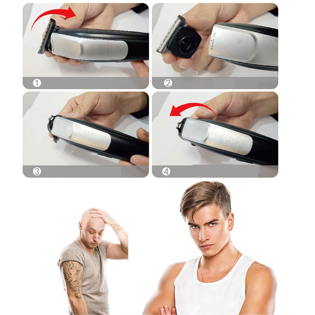 Elektrischer Haartrimmer mit Mehreren Aufsteckkämmen USB Wiederaufladbar aus Kunststoff Silberfarben für Präzises Haarschneiden Zuhause
