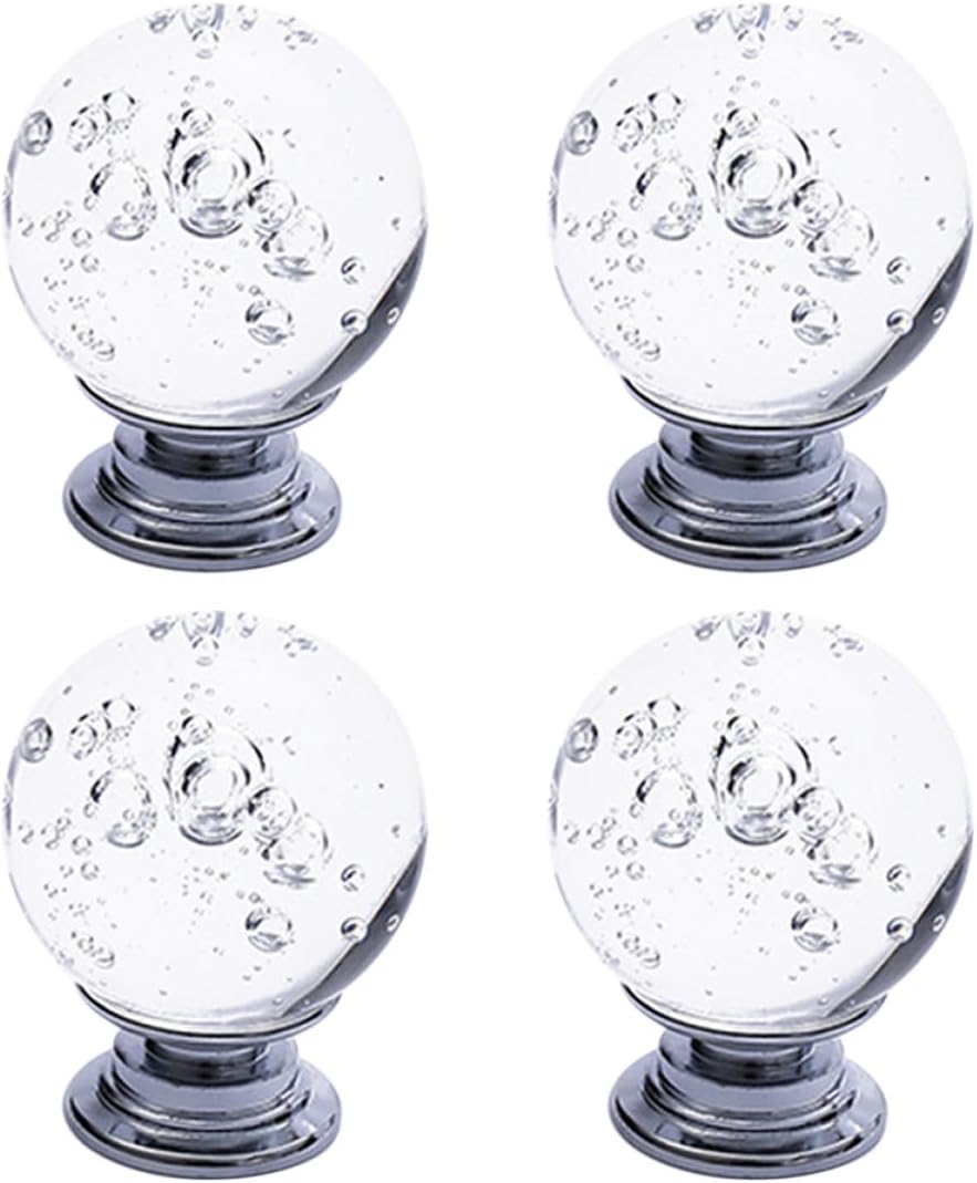 4Pcs Round Crystal Cabinet Knobs Wardrobe Handles with Bubble Design for Drawer Cupboard Furniture Pulls Home Kitchen