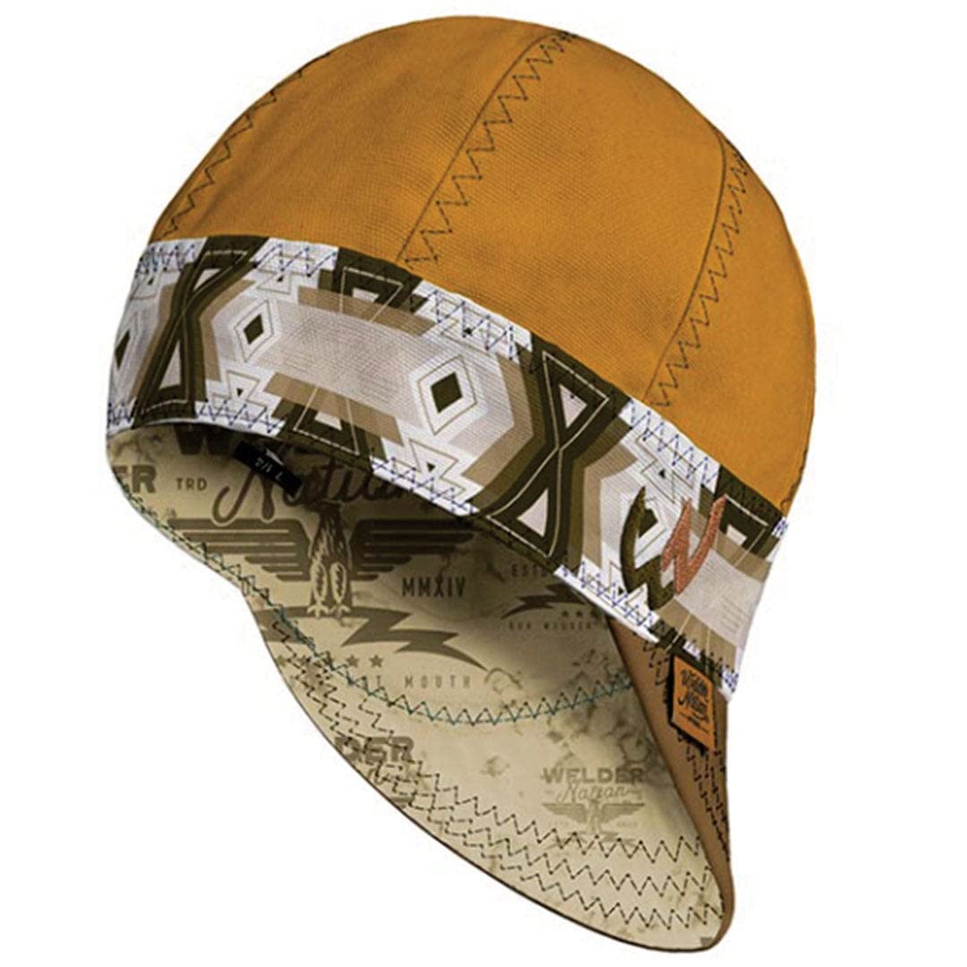 Welder Nation8 Panel Soft, 10 oz Light Weight Cotton Welding Cap, Durable for Safety and Protection While Welding. Stick ARC, The Mazatzal (Saddle), 7 7/8