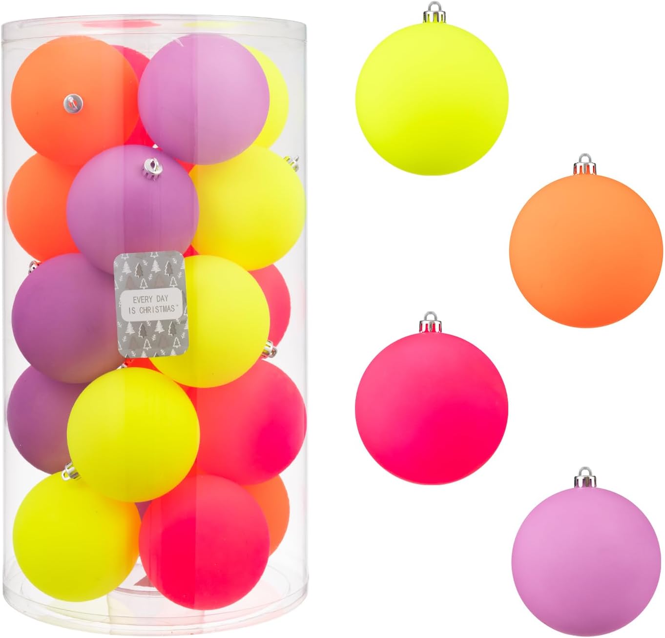 Every Day is Christmas 20ct Christmas Ornaments, Shatterproof Christmas Tree Ornaments Set, 92cm/3.6" Christmas Balls Decoration 20 Count 3.82"/97mm Neon 2