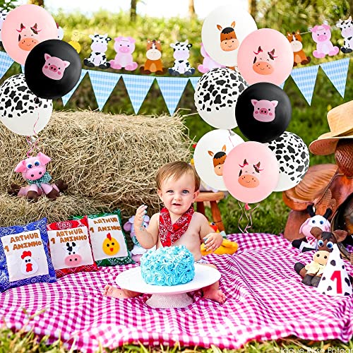 Feelwarm 50Pcs Pink Farm Animal Balloons With Ribbon 12Inch Cartoon Donkey Pig Cow Printed Latex Balloons Farmhouse Barnyard Animals Theme Baby Shower Birthday Party Decorations Supplies For Kids #TOP3