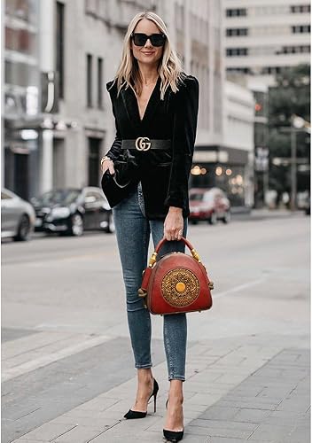 Miniatura 4 de Bolsos de bolsillo de cuero genuino Zhuoliang para mujer, bolso satchel con asa superior organizador retro, bolso totem de cuero para señoras