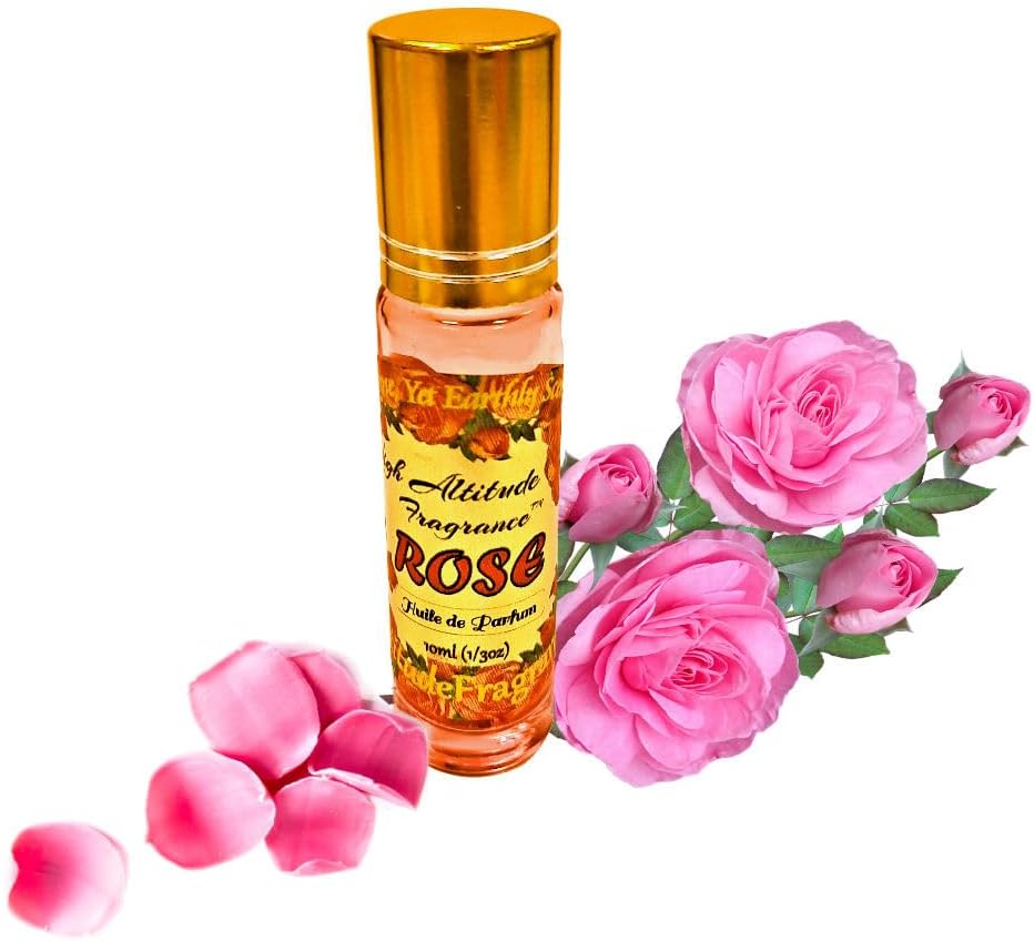 ROSE Perfume Oil - All-Natural Essential Oil Fragrance - Huile de Parfum - Bulgarian Damask Rosa Damascena Petals Otto, Tea Rose, De Mai - Roll On Roller Ball - Party Travel Guest Favors Gifts - 10ml