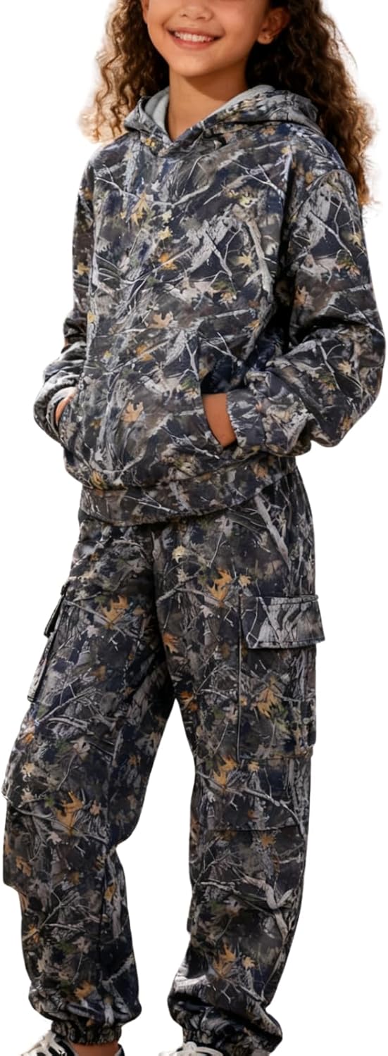 Girls Clothes 2 Piece Hoodie Sweatshirt & Work Camo Pants Girls Fall Winter Outfit for Teen Tween Size 7-14 Years