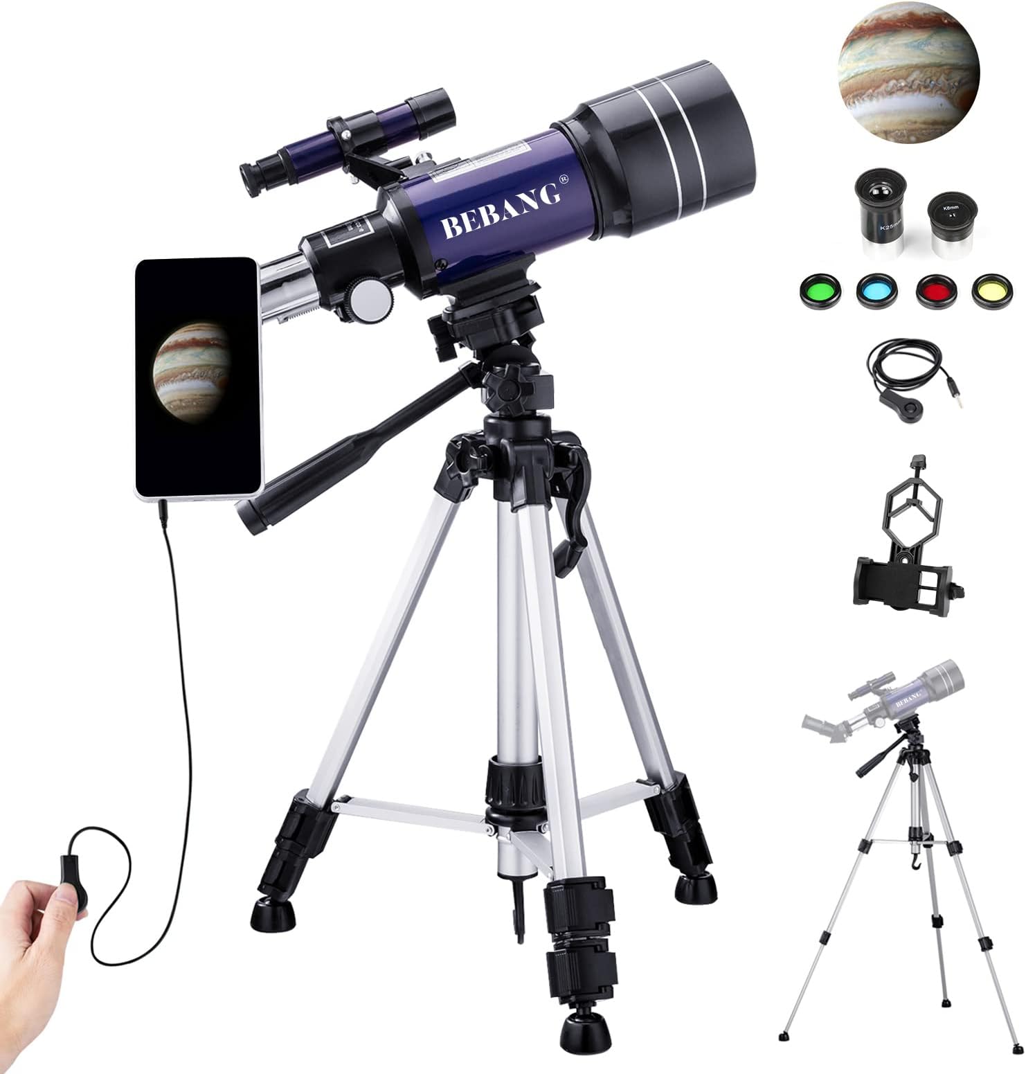 Telescope For Beginners & Kids - 50mm Aperture, 360mm Refractor With Tripod, 3 Eyepieces & Moon Filter, Portable Astronomy Starter Kit