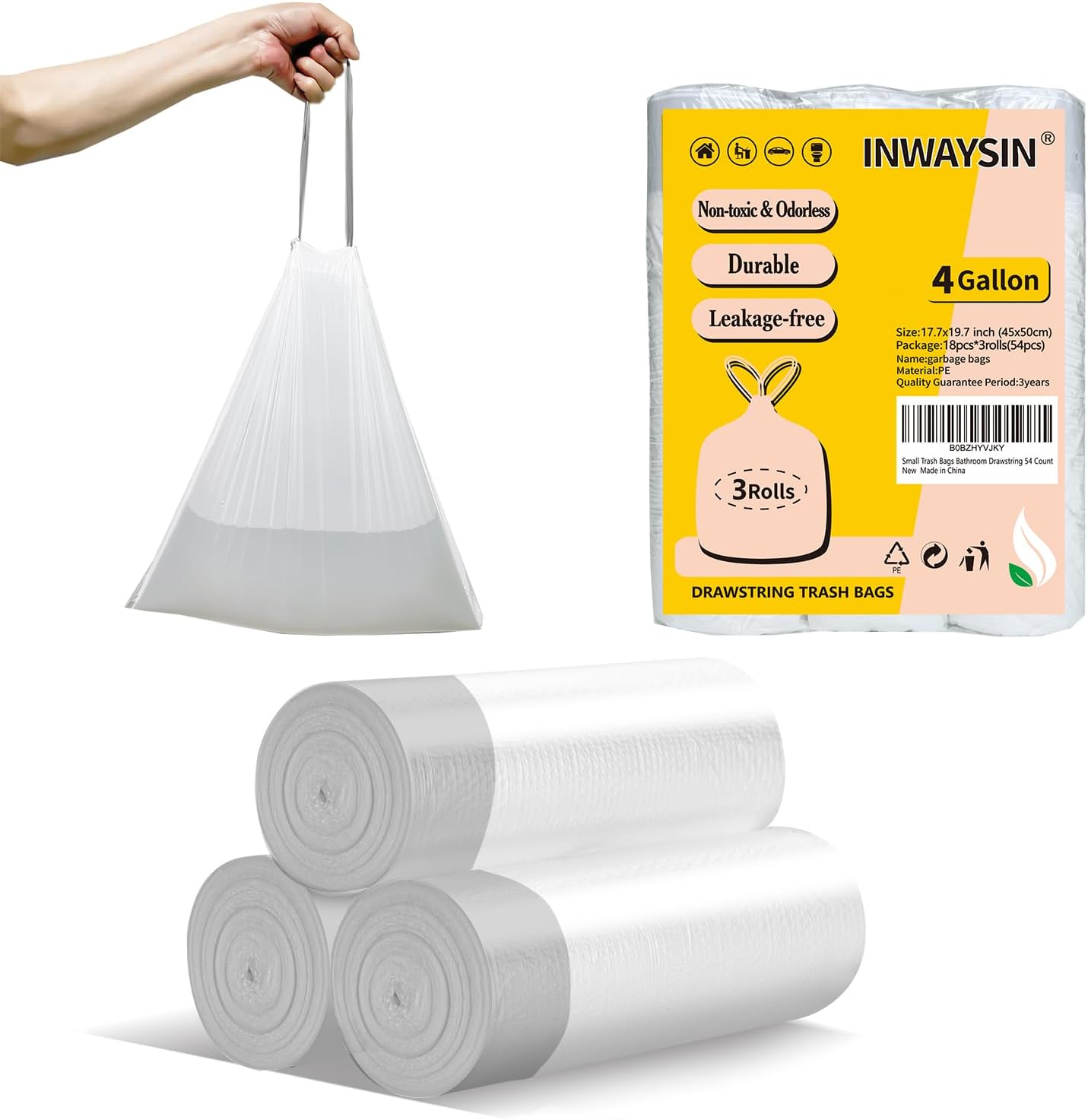 NALANY Small Trash Bags - 2.6 Gallon Bathroom & Kitchen Liners, 100 Count Black