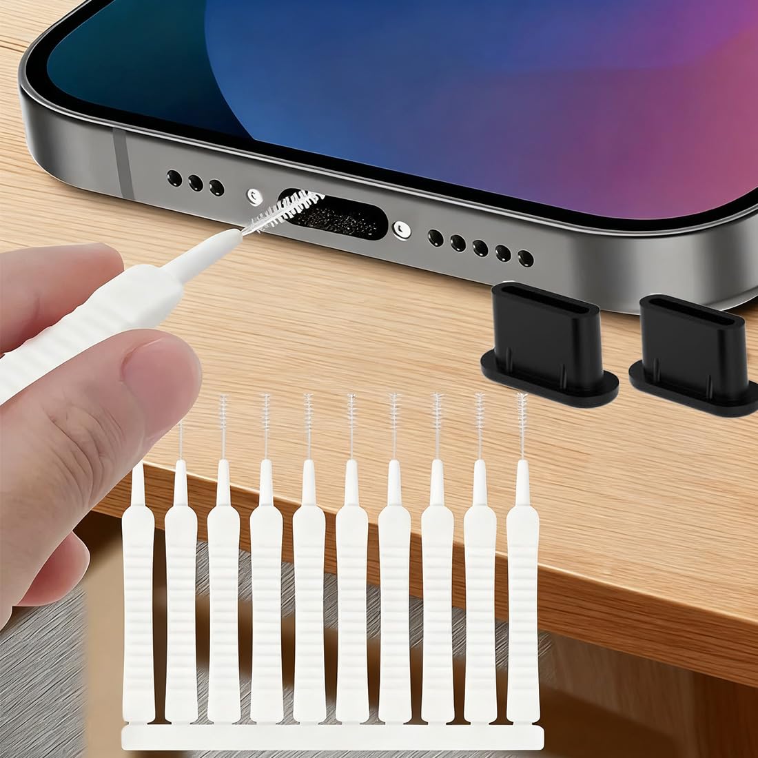 WeddHuis 1 Set Kit Pulizia Smartphone USB C Spazzole Pulizia Telefono Porta Anti-Polvere per Connettore, Altoparlante e Microfono