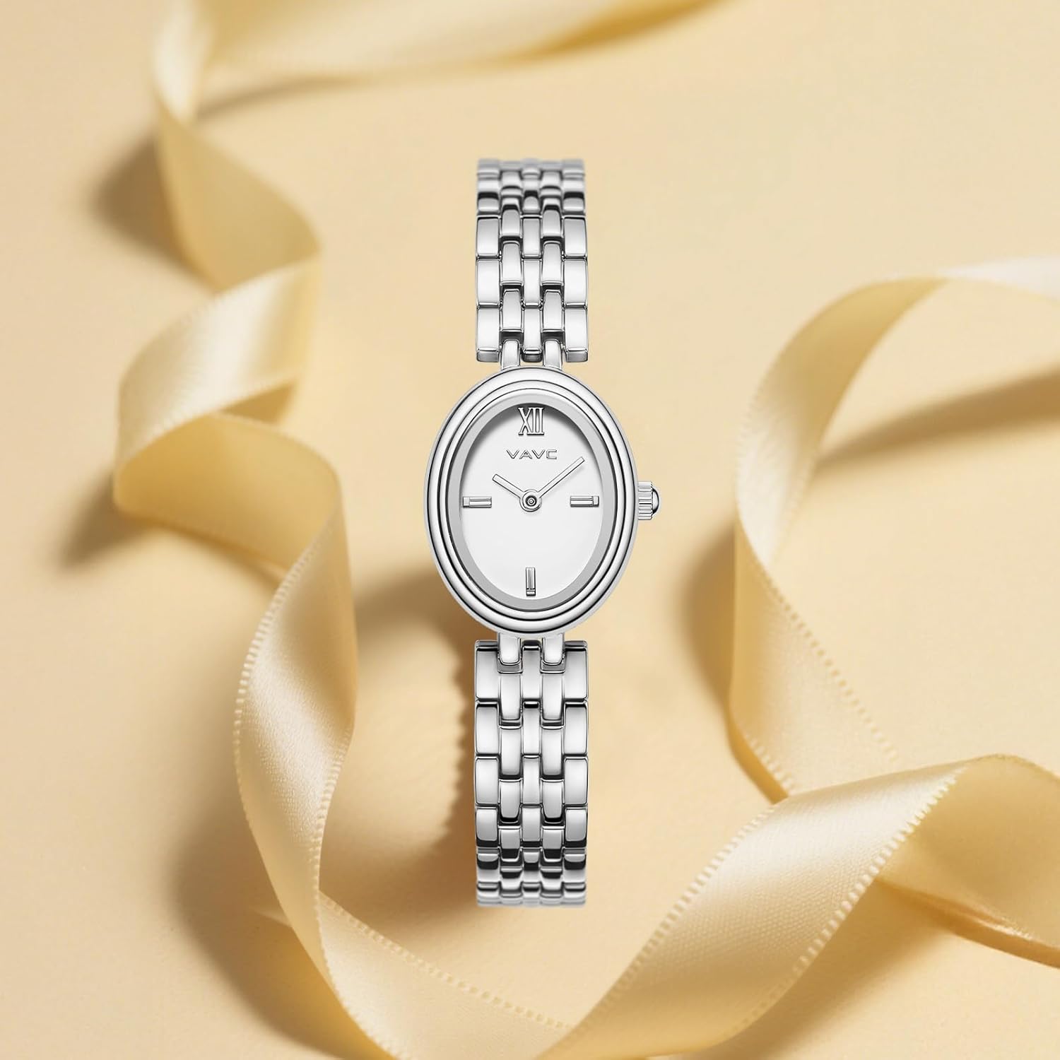 Gold Watches for Women,Minimalist Analog Womens Watch with Stainless Steel Band,Oval Case,Water Resistant Includes Bracelet Adjustment Tool all silver image 5 of 6 B0F6SYTWBD