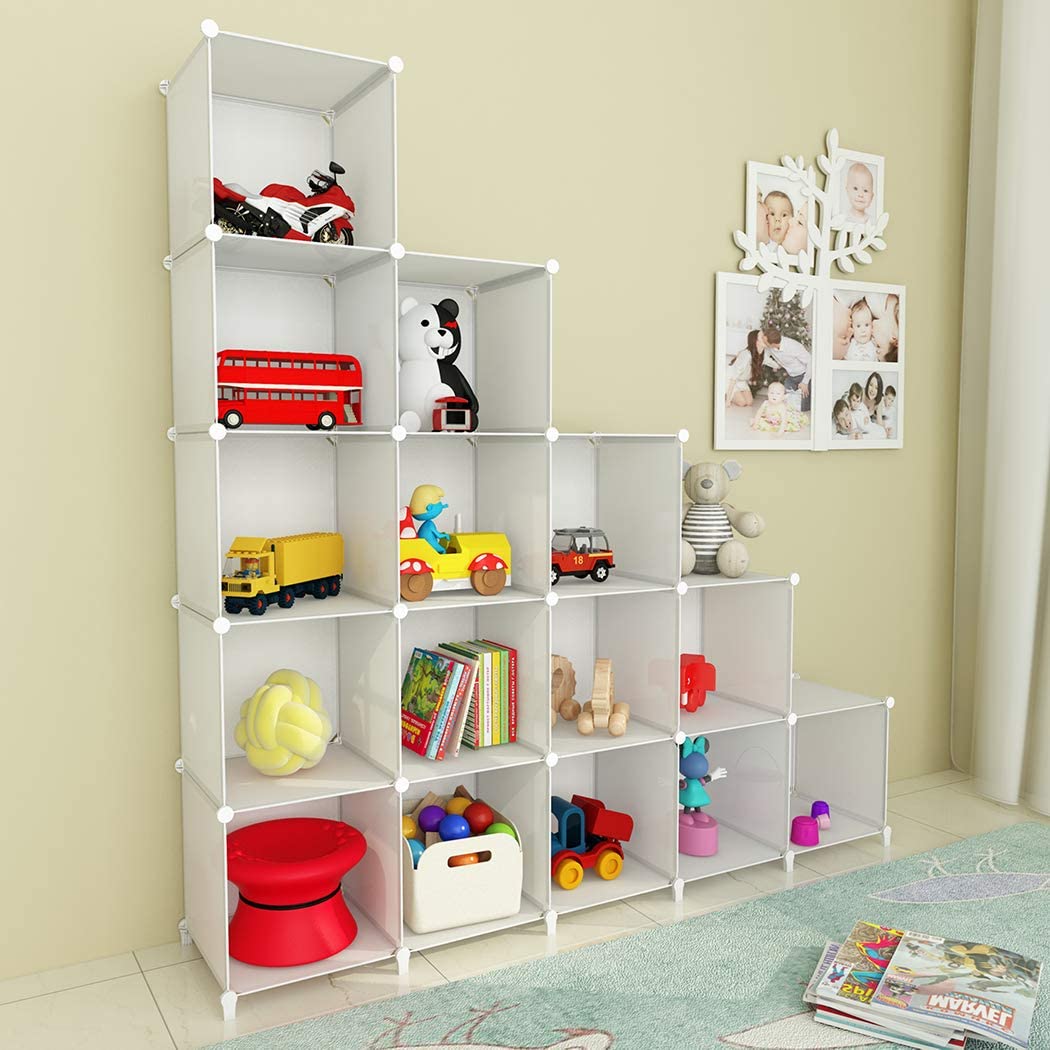 HOMIDEC Armario Modular Estantería plástico, 20 Cubos Organizador de Almacenamiento Zapatero, Estantes de Almacenamiento para la Ropa, Juguetes, Zapatillas, Libros, Blanco