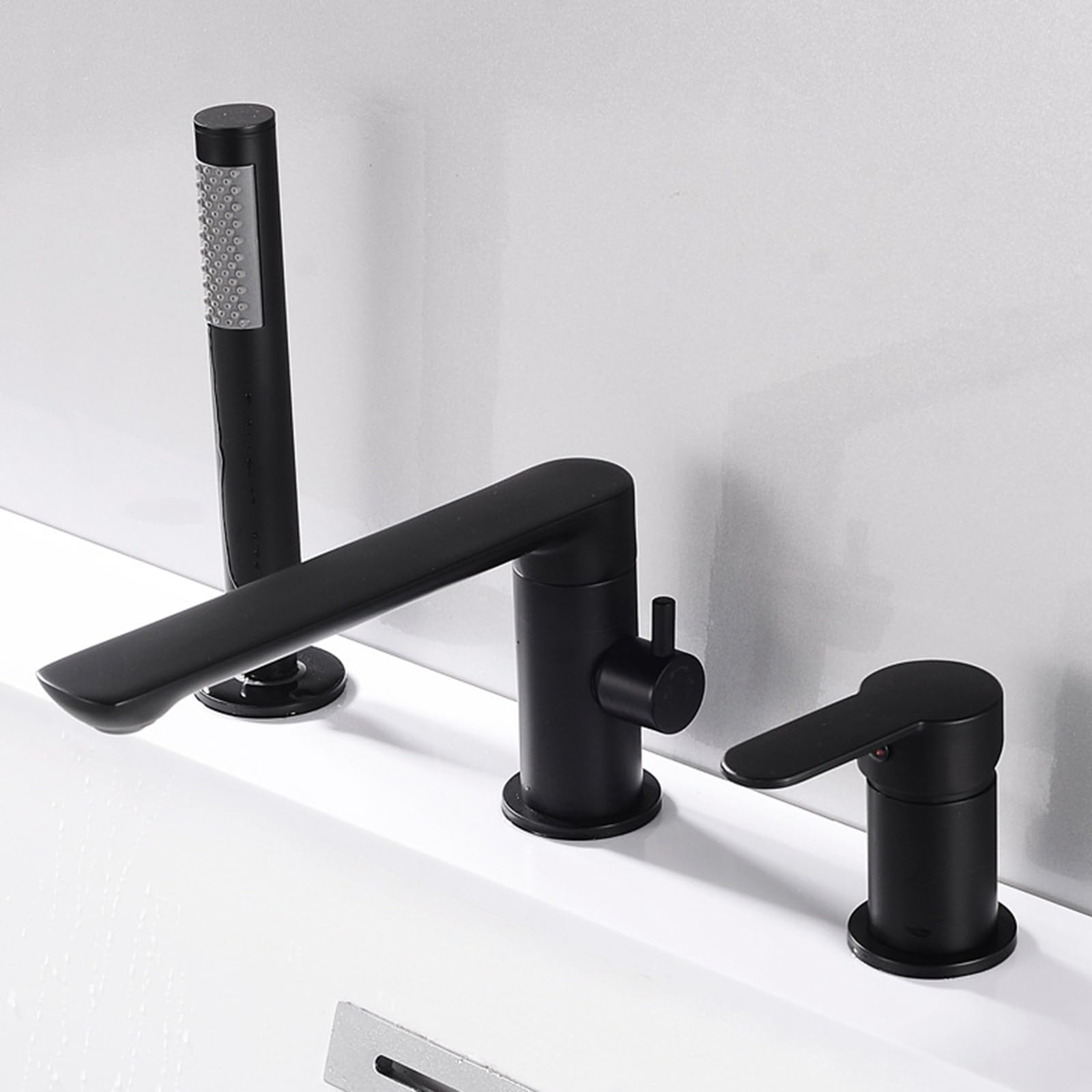 Bath Shower Mixer Tap Bath Mixer Tap with Deck Mounted Shower 3 Hole Bathroom Hot Cold Water Tap Mixer Shower Black (Black