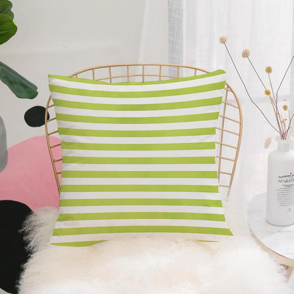 HYOSXW Cushion Cover,Throw Pillow Case Home Decorative for Living Room Bedroom Sofa Chair 16X16 Inch,Lime Green Horizontal Stripes Simplistic Watercolor Paintbrush Large Lines,Pillowcase 40X40cm