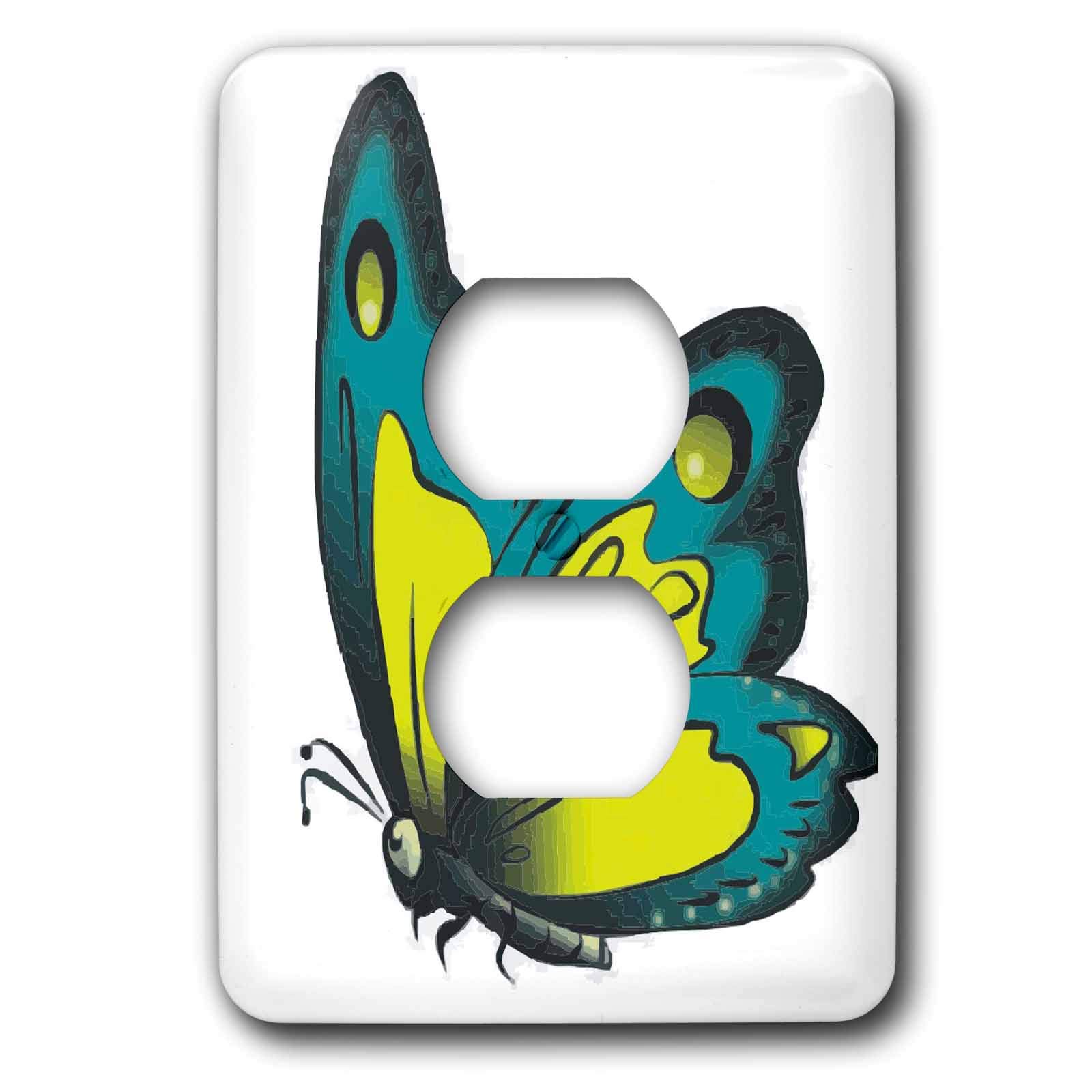 Plaque 2 prises papillon bleu et jaune 3dRose pour une déco de chambre nature