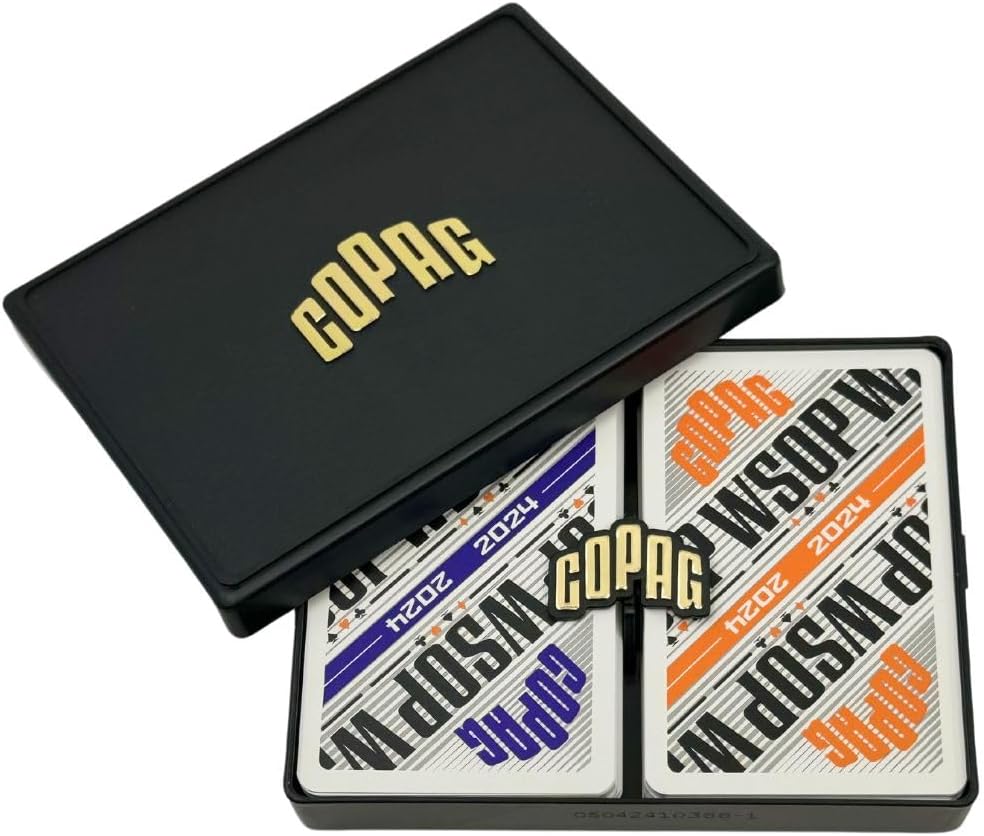 CopagWSOP 2024 Modern Design 100% Plastic Playing Cards - Narrow Size (Bridge) Regular Index Purple/Orange Double Deck Set
