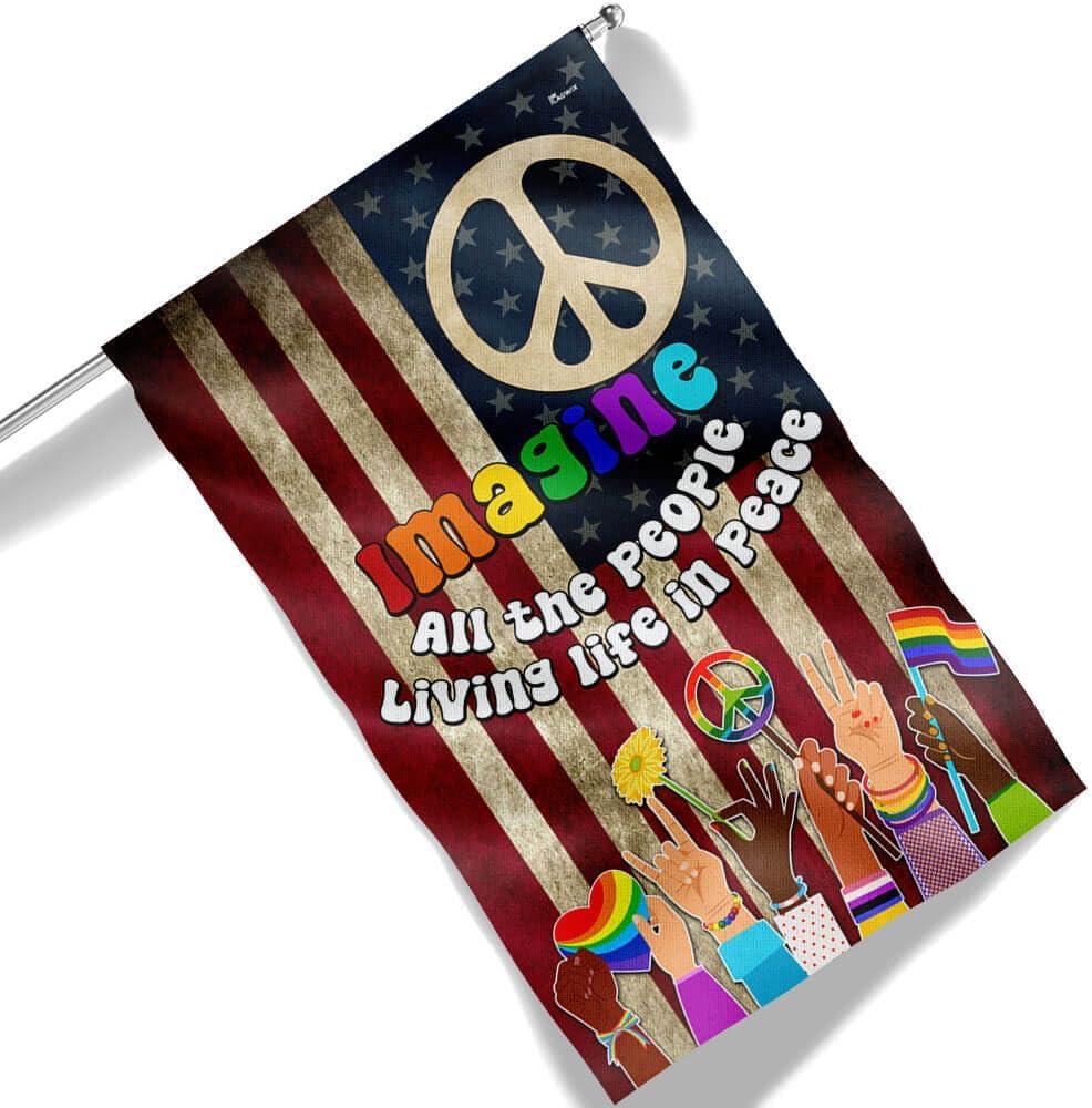 American Flag-Hippie Peace Sign Flag Imagine All The People Living Life In Peace Flag MLN2871F, Garden Flag (11.5" x 17.5")-USA Flags Premium Polyester-Decorative Indoor Outdoor Flag