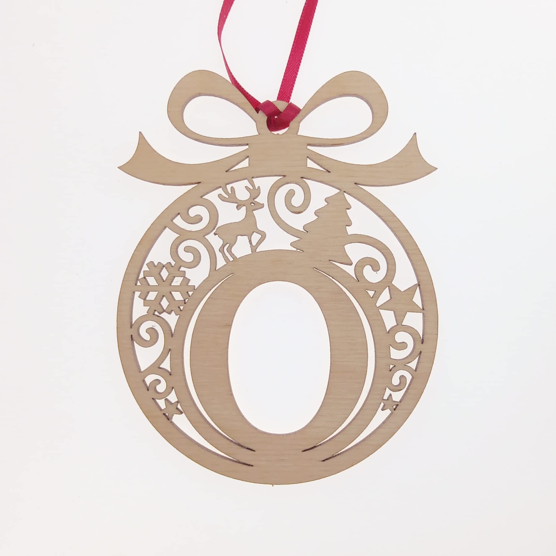 Personalised Christmas tree bauble decoration pendant ornament: Letter O, Natural Wood, Small - Image 3
