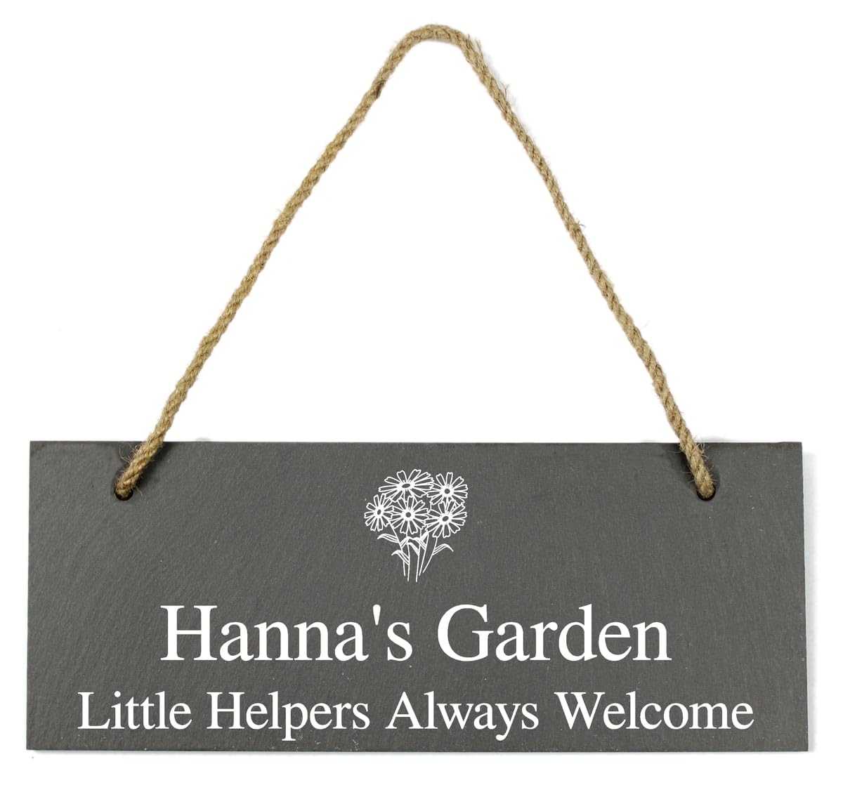 Personalised Flower Motif Hanging Garden Slate Sign Plaque