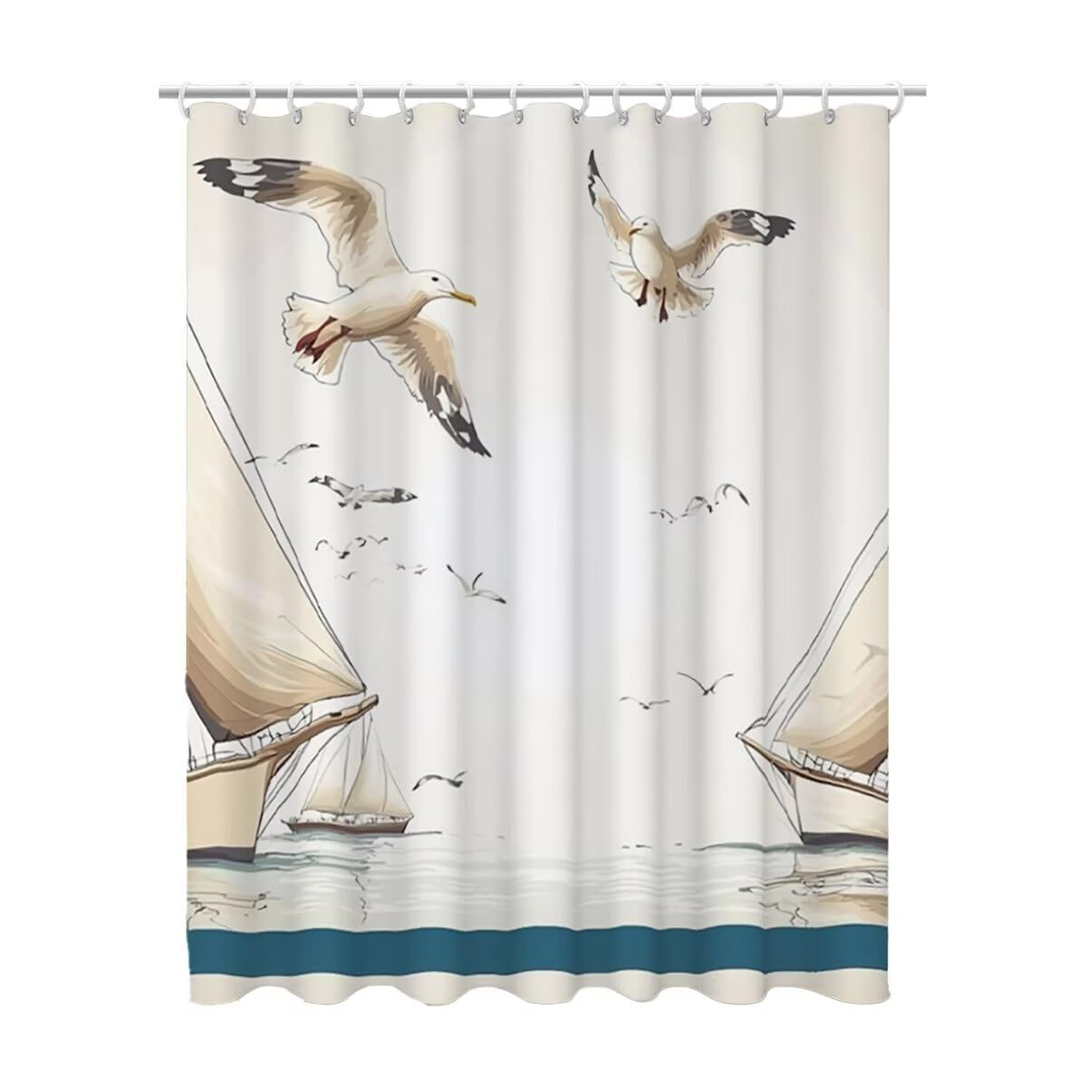 Rideau de douche beige 180x180 cm en tissu imperméable avec 12 crochets