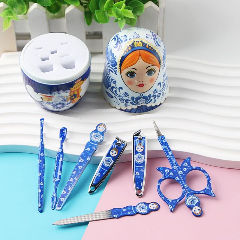 NOIAFZY 7Pcs Traditional Russian Nesting Design Nail Clippers Manicure Set Nail Scissors