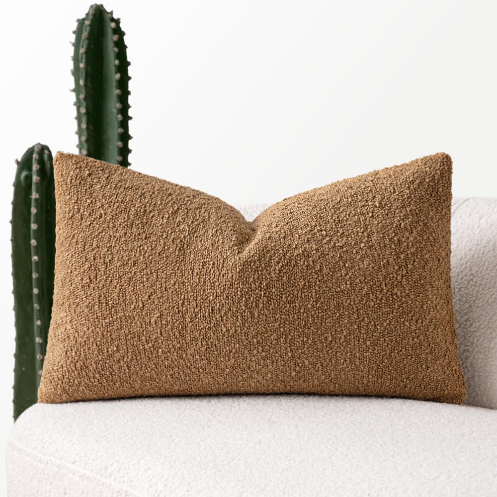 MIULEE Pack of 1 Brown Textured Boucle Throw Pillow Cover Soft Decorative Couch Accent Solid Lumbar Pillow Case for Cushion Chair Sofa Bedroom Livingroom Home Decor?14x20 Inch 20" x 14" (Pack of 1) Brown