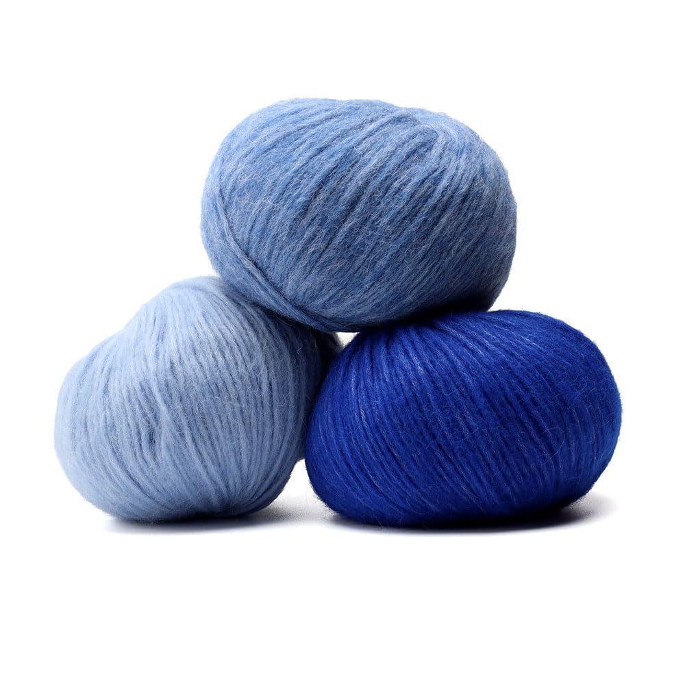 Pullu Baby-Alpaka-Merinowolle, Set mit 3 Knäueln (150 g) Kammgewicht, direkt aus Peru, himmlisch weich und perfekt zum Stricken und Häkeln (Serene Skylight)