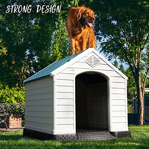PUKAMI Plastic Outdoor Indoor,Durable Dog House for Small Medium Large Dogs,Waterproof, with Elevated Floor and Air Vents,Ventilate & Easy Clean and Assemble(Blue, 42inch) - Thumbnail 7