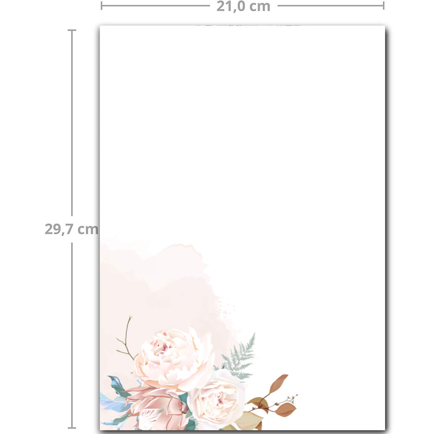 Papelería DIN A4 de 200 - Papel natural con diseño de flores secas - 120 g/m² - Papelería de 21,0 x 29,7 cm de papel impreso para autodescripción, ideal para invitaciones de boda y cumpleaños