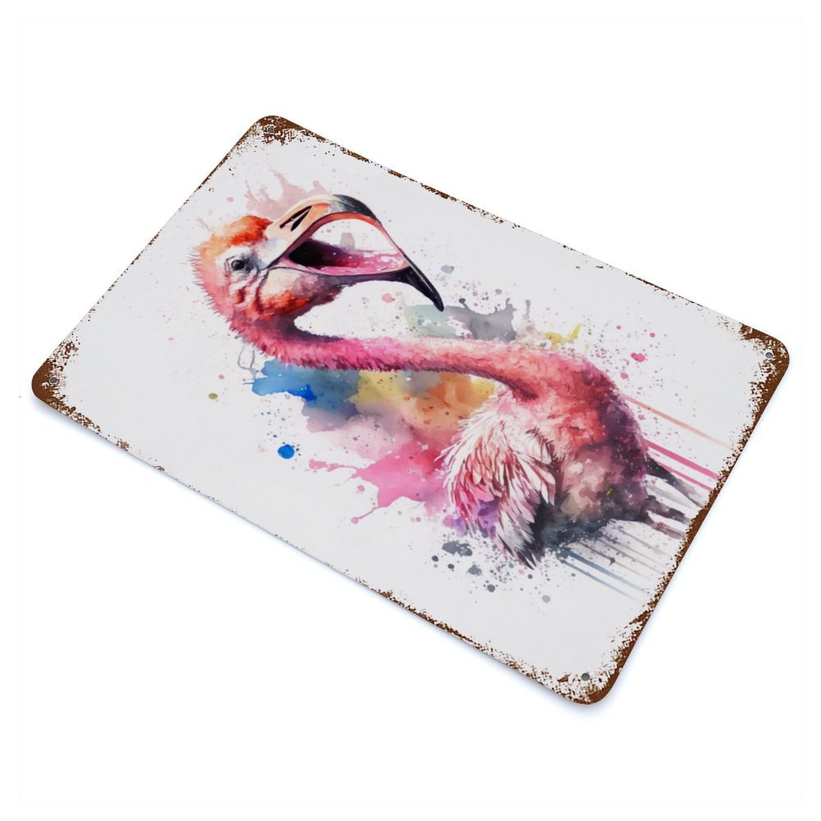 Garage Style Flamingo Watercolor Vintage Rust Metal Sign 11.8"x7.9", Industrial Home Decor for Bar And Workshop