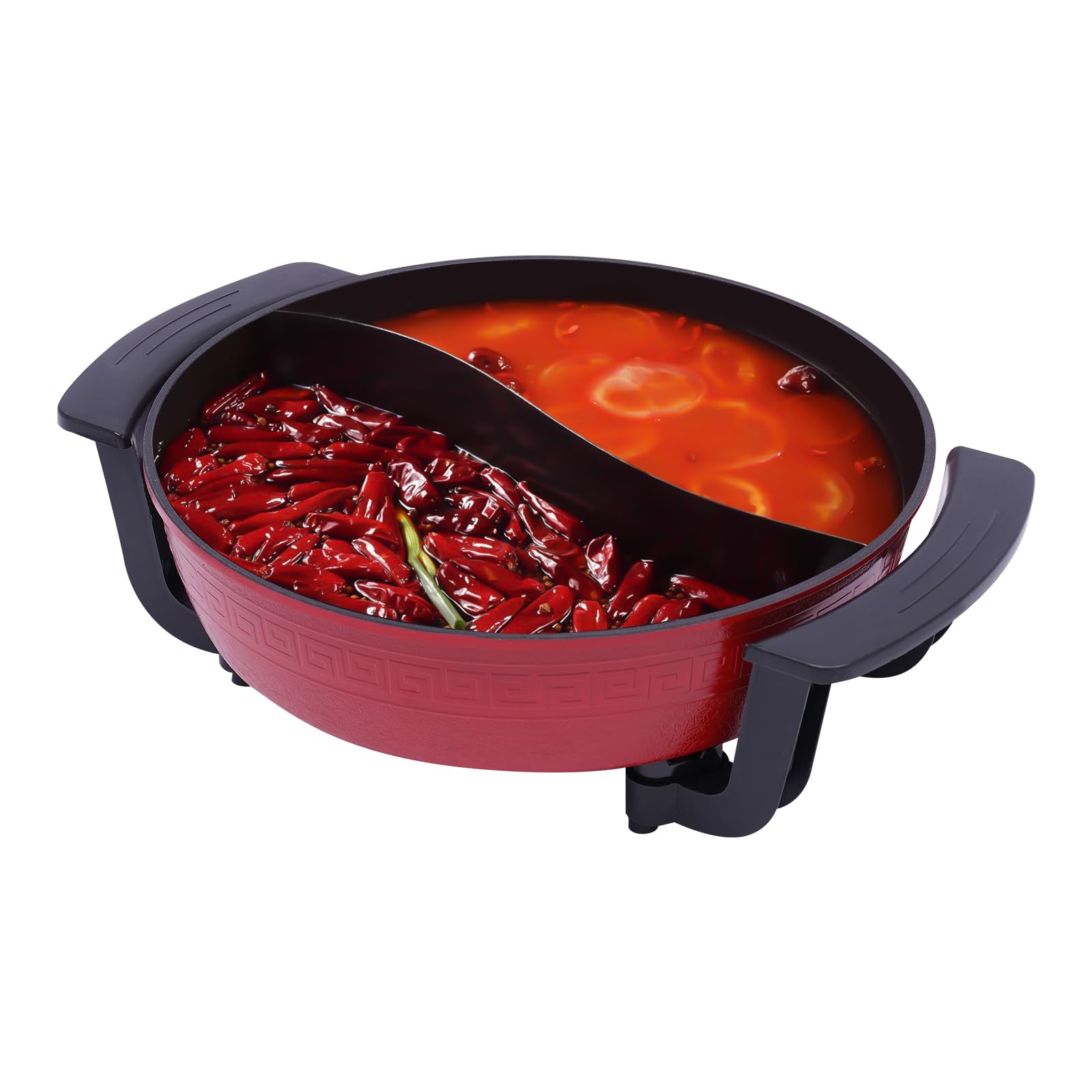 1300W Hot Pot Poêle électrique Fondue chinoise 6L Grande Capacité Multifonctionnel Antiadhésive Marmite électrique, Rouge