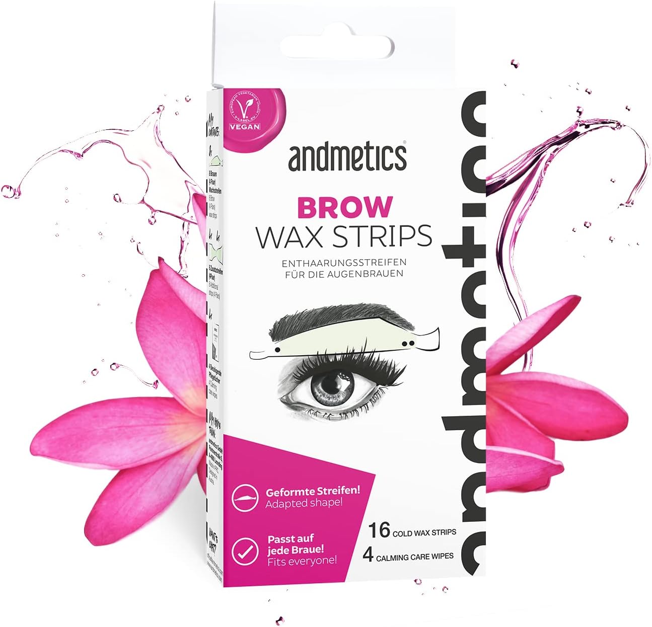 Brow Wax Strips Women – Patented Eyebrow 16 Cold Wax and 4 Calming Care wipes