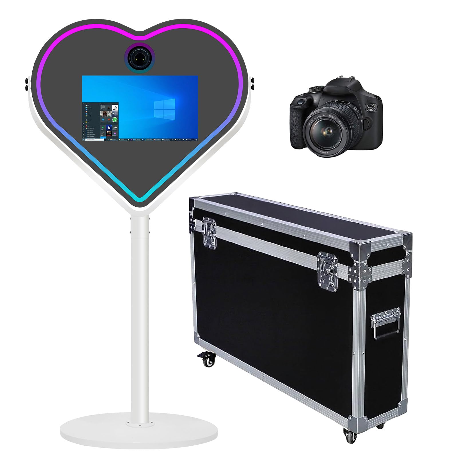 Heart-Shaped Mirror Photo Booth with RGB Light Selfie LED Frame Portable 21.5in Touch Screen Magic Mirror Booth Machine for Party Events Wedding (White, Photo Booth+Camera)