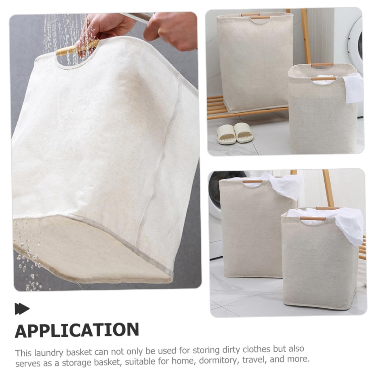 Faltbarer Wäschekorb 60l und 36l, Baumwolle Leinen mit Holzgriff | Faltbarer Wäschekorb Zusammenklappbar, 2 Stück, Beige, für Zuhause und Wohnheim