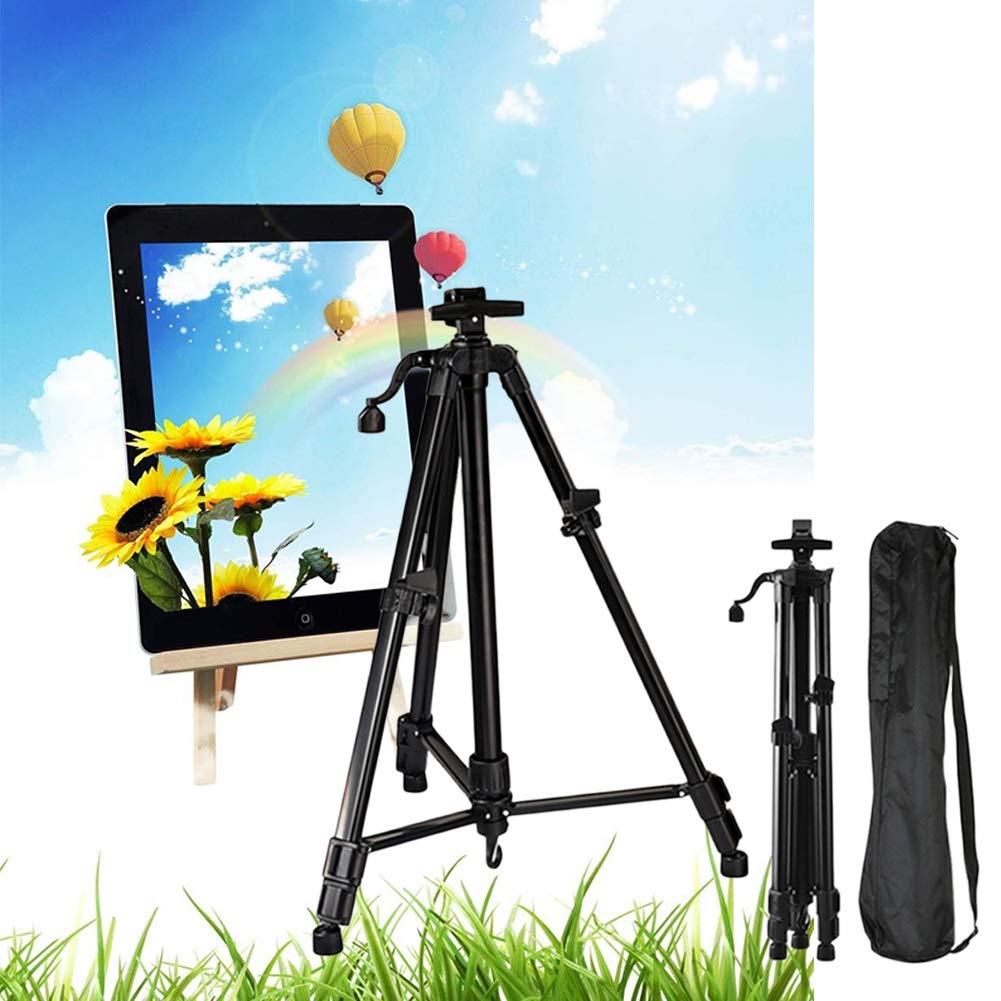 Staffelei mit Papierrolle und Zubehör, Kunsttischstaffelei, Tri-Pod-Display mit Gummifüßen, Staffelei (Schwarz, Staffelei)