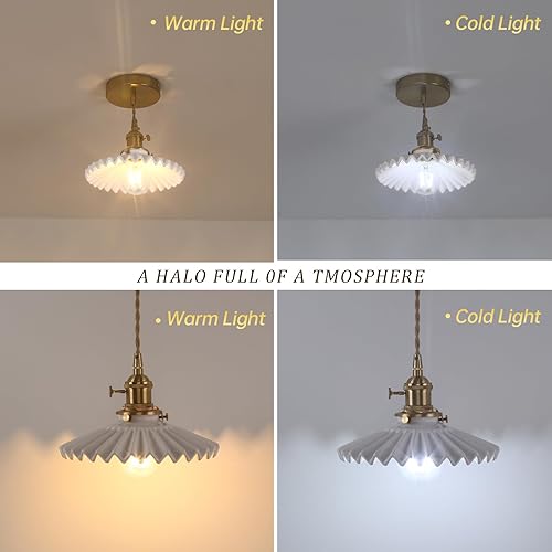 Miniatura 272 de Lámpara colgante con pantalla de cristal ámbar Scindapsus de cristal, lámpara colgante vintage de latón, luz colgante ajustable para cocina, isla