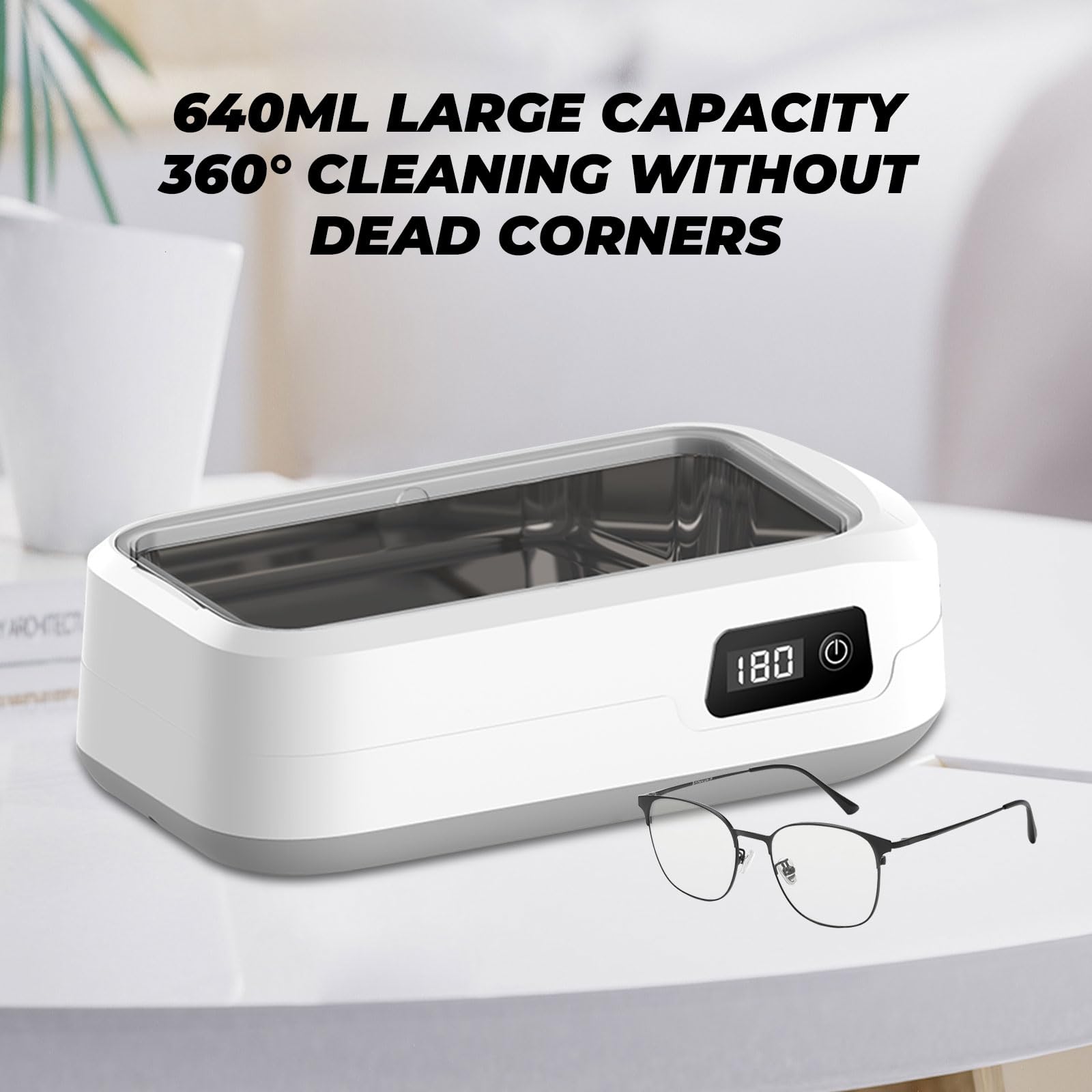 mumisuto Ultradźwiękowy środek czyszczący 640 ml, 48000 Hz, głębokie czyszczenie 360°, ultradźwiękowa pralka z 4 trybami czasu, ultradźwiękowy środek czyszczący do okularów, zegarków, biżuteria