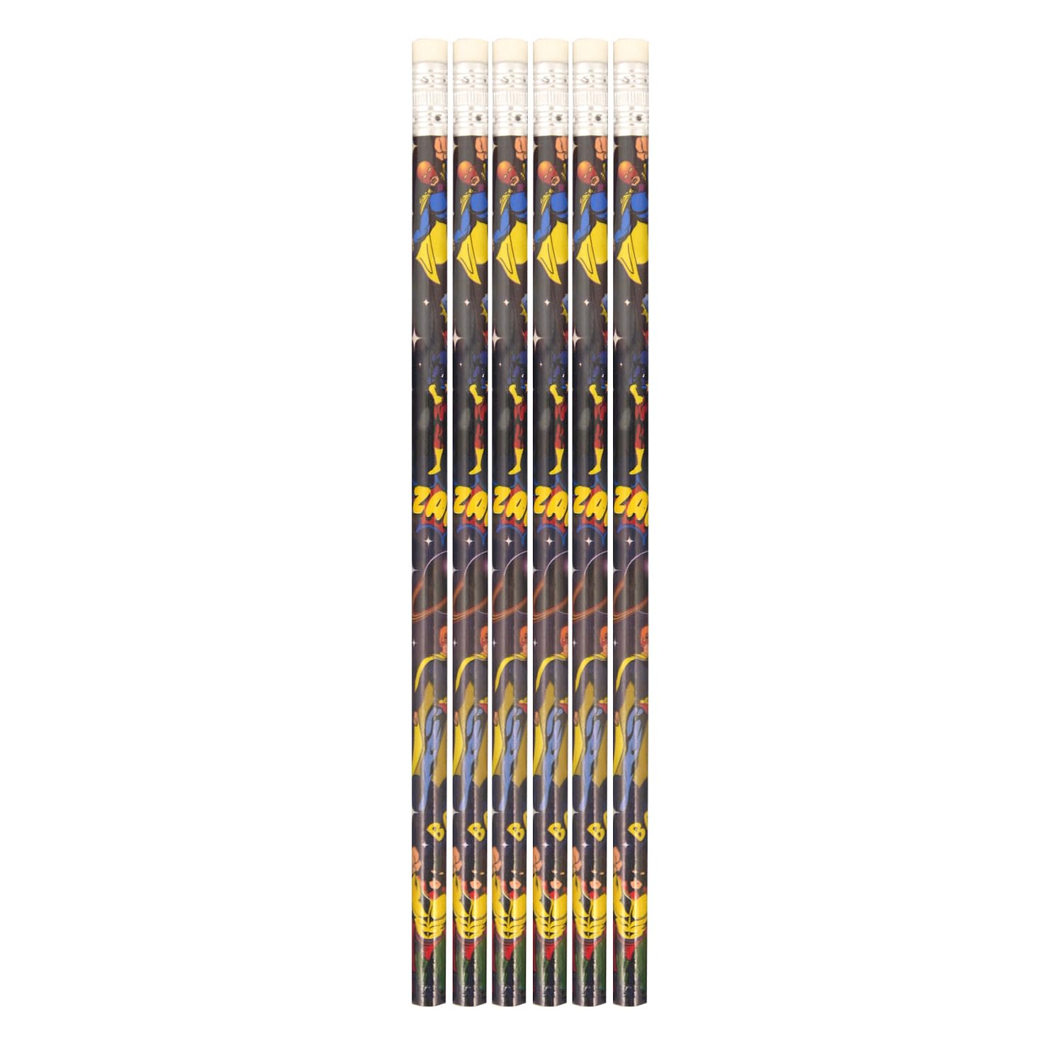 Superhero Characters Pencil With Eraser (Pack of 6) (One Size) (Multicoloured)