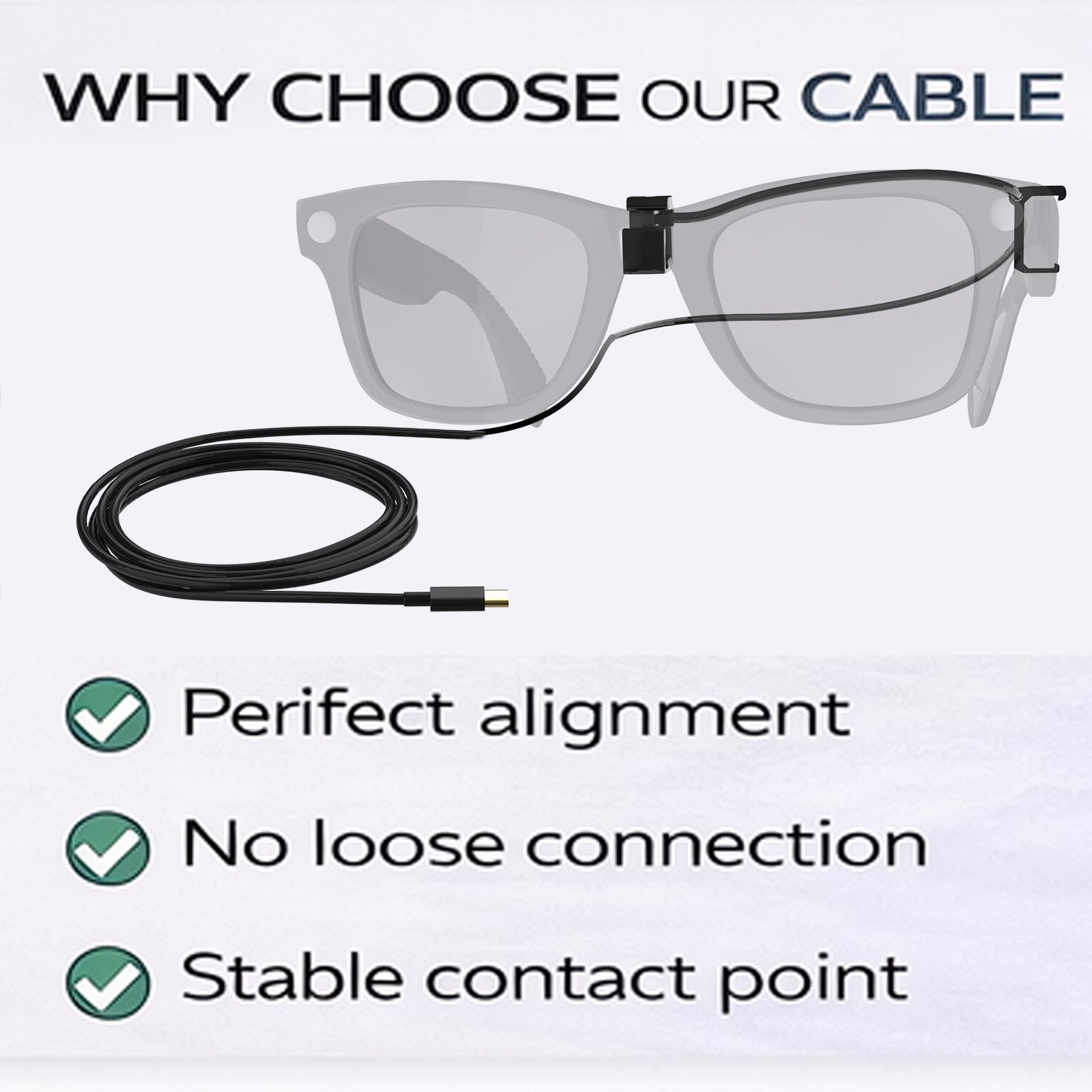 Cavo di ricarica per Ray-Ban Meta Wayfarer & Gen 2, 1,2 m Tipo-C, design anti-groviglio, ricarica rapida durante l'uso, compatibile con power bank, telefono, auto, laptop