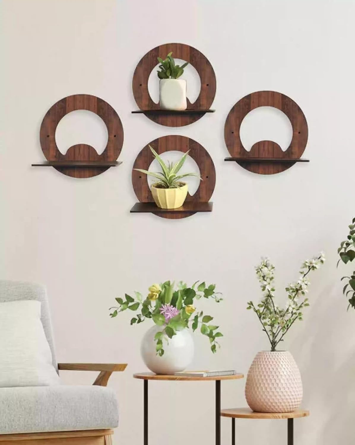 KiaNic Designer Wall Shelves for Home Decor Items | Living Room & Bedroom | Wall Mount MDF Wooden Wall Shelf | Pack of 4 Shelves (Circle Decorative Wall Shelves) (B0CX18KV78) Amazon Price History, Amazon Price Tracker