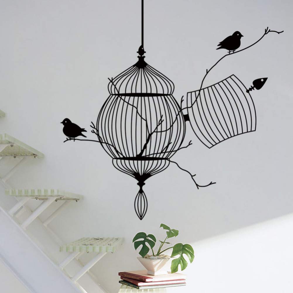 Wall Decorations Wall Stickers Nusery Décor LKJHG 3D Birds Cage & Tree Branch Birdcage Pvc Wall Sticker Removable Waterproof Home Wall Living Study Room Bedroom Home Decor
