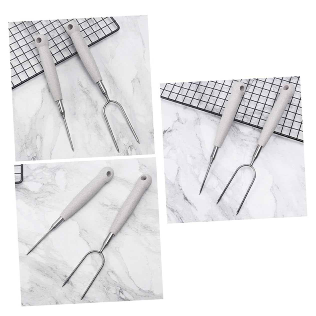 ifundom 3 Set Forchette Da Barbecue Inossidabile Forchette Per Grigliate Portatili 2 Pezzi*3