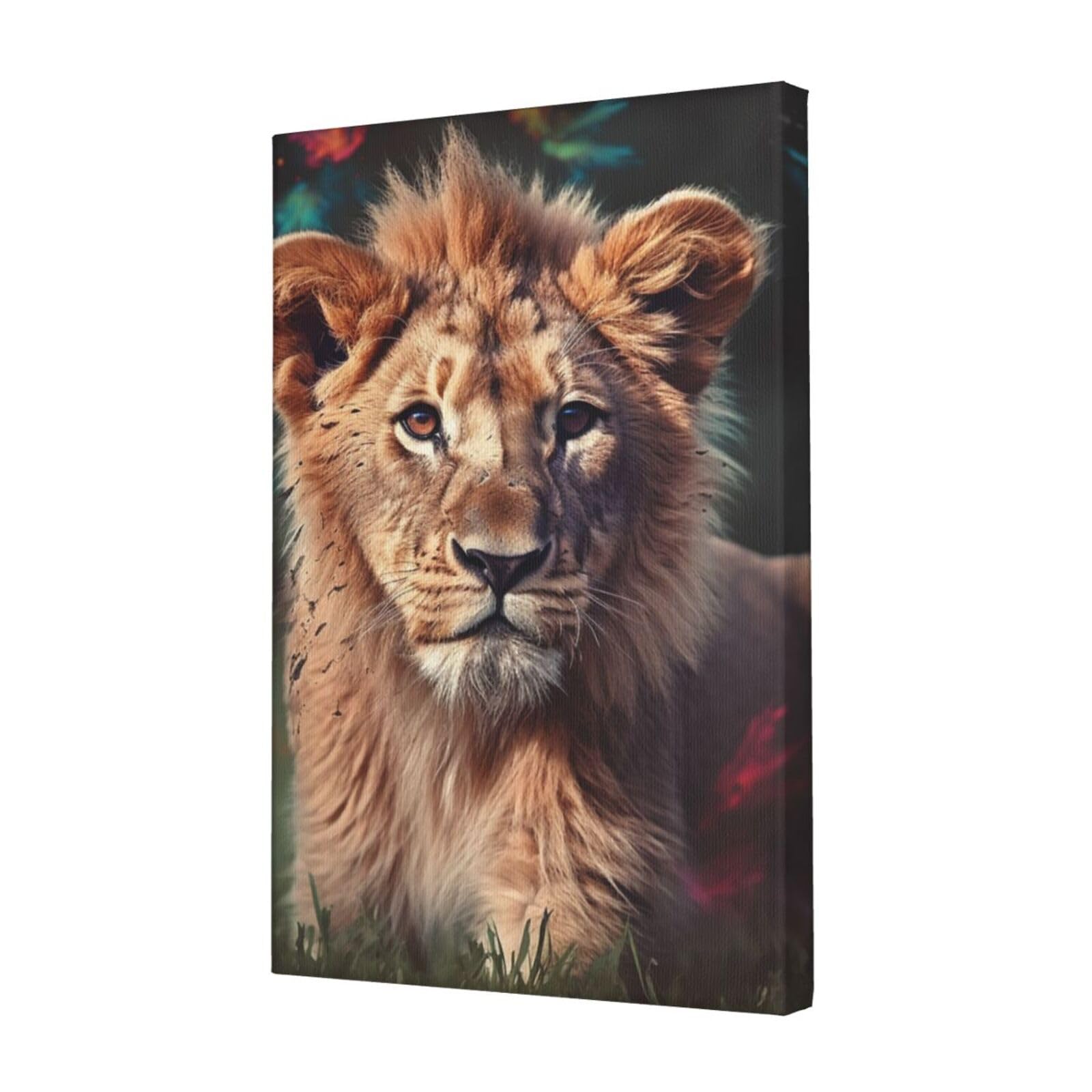 FodPand Art Lion Canvas Wall Art for Living Room Wall Decor 12"x18" Modern Artwork Painting Pictures Hanging Canvas Prints Aesthetic Wall Art for Bedroom Bathroom Office Wallart Decor