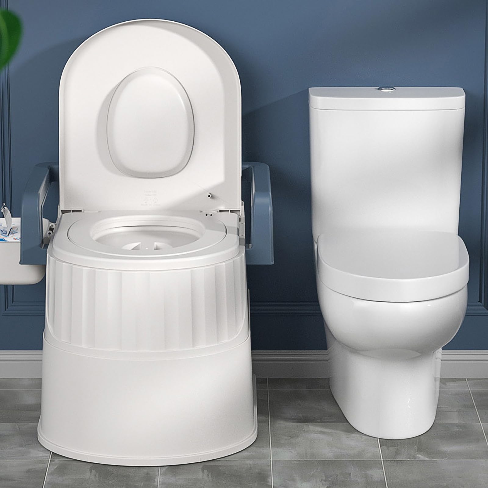 Inodoro móvil para Ancianos, Inodoro en Cuclillas para Dormitorio, Inodoro portátil para Acampar, con 2 cuñas para Adultos, Ancianos y Embarazadas,White