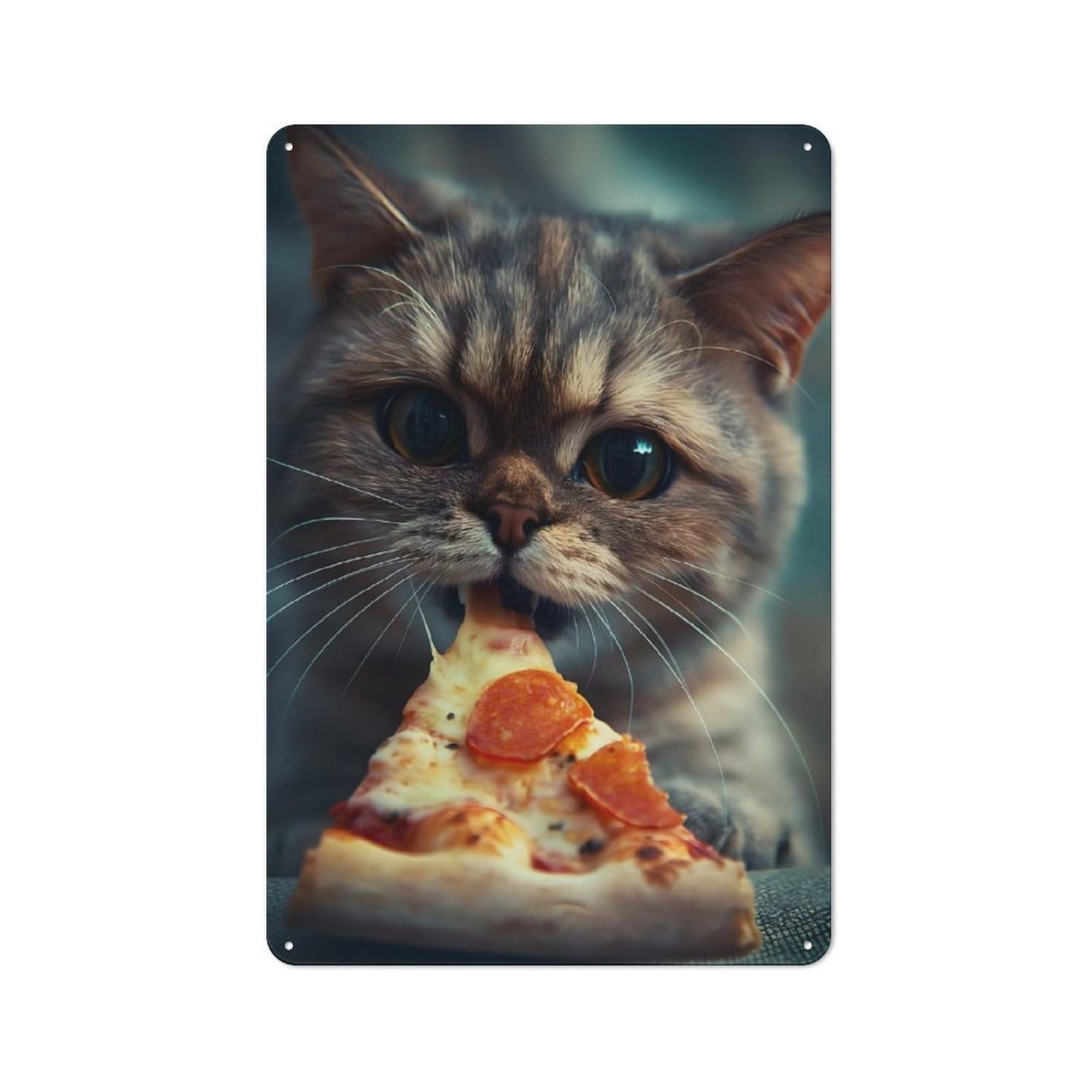 Junmoney Cute Pizza Kitty Cat Vintage Tin Sign 30X20cm With For Living Room Or Hallway, Gift Idea At Christmas For Home Wall Decor Collectors