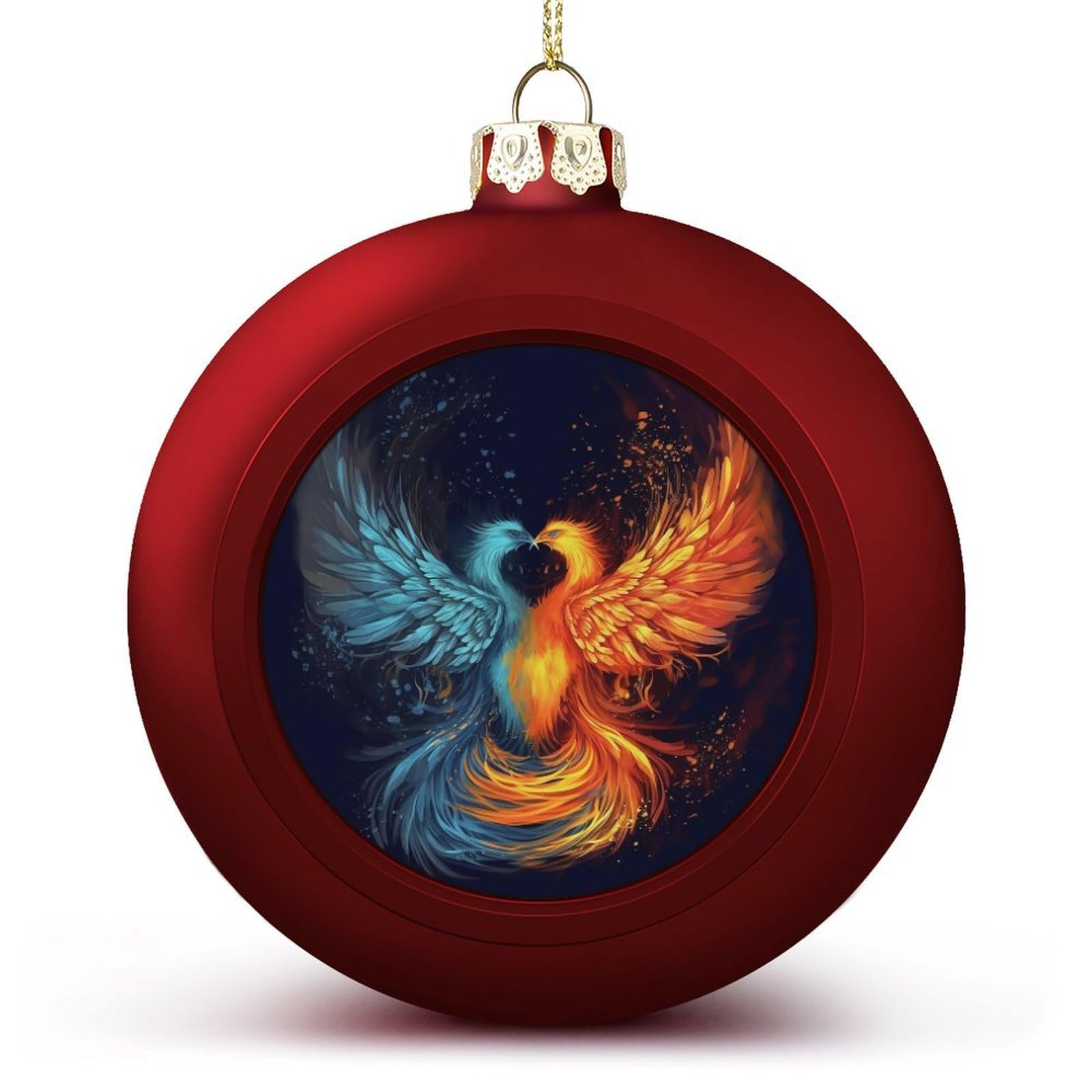 FZMVSLH Christmas Hanging Ball Ornament, Fire and Water Phoenix, Red and Blue, 3.5 Inch, 1PCS, Christmas, Holidays, Family Gathering