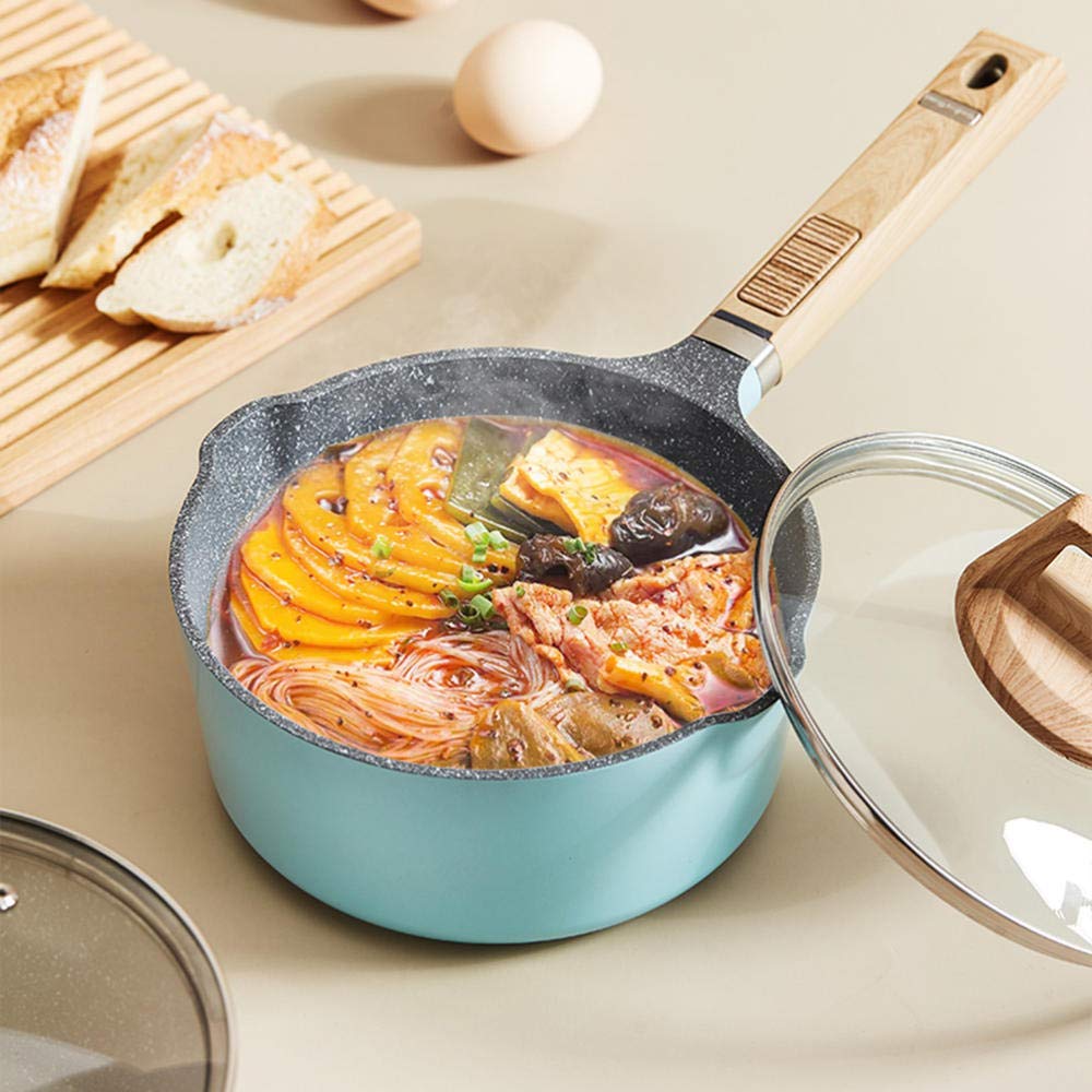 Pot à Lait, Casserole à Lait en Verre Transparent avec Manche en Bois