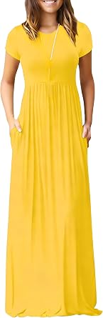 DEARCASE Maxi Dress for Women Short Sleeve Casual Summer Loose Plain Comfy Long Dresses with Pockets