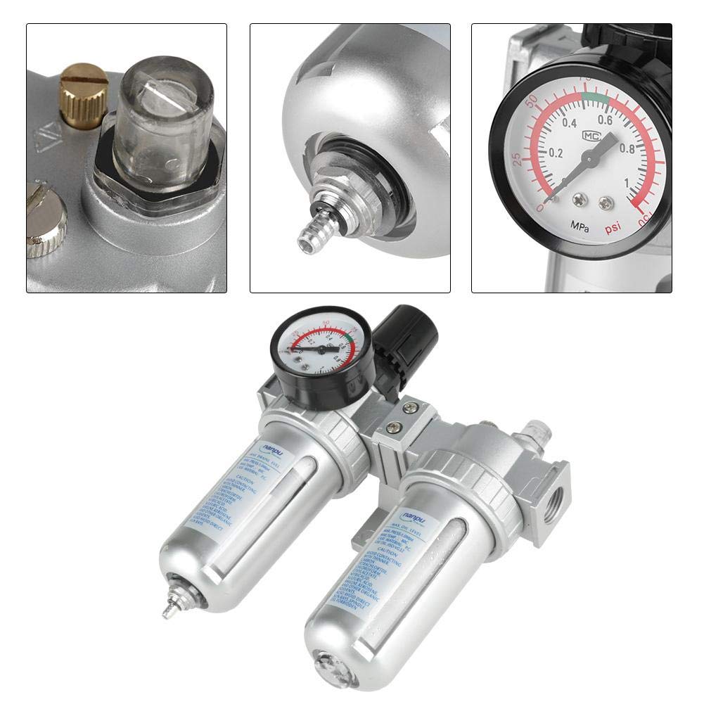 Estink Filtro Regulador de Aire Comprimido, Separador de Agua y Aceite con Manómetro, 1,27 cm