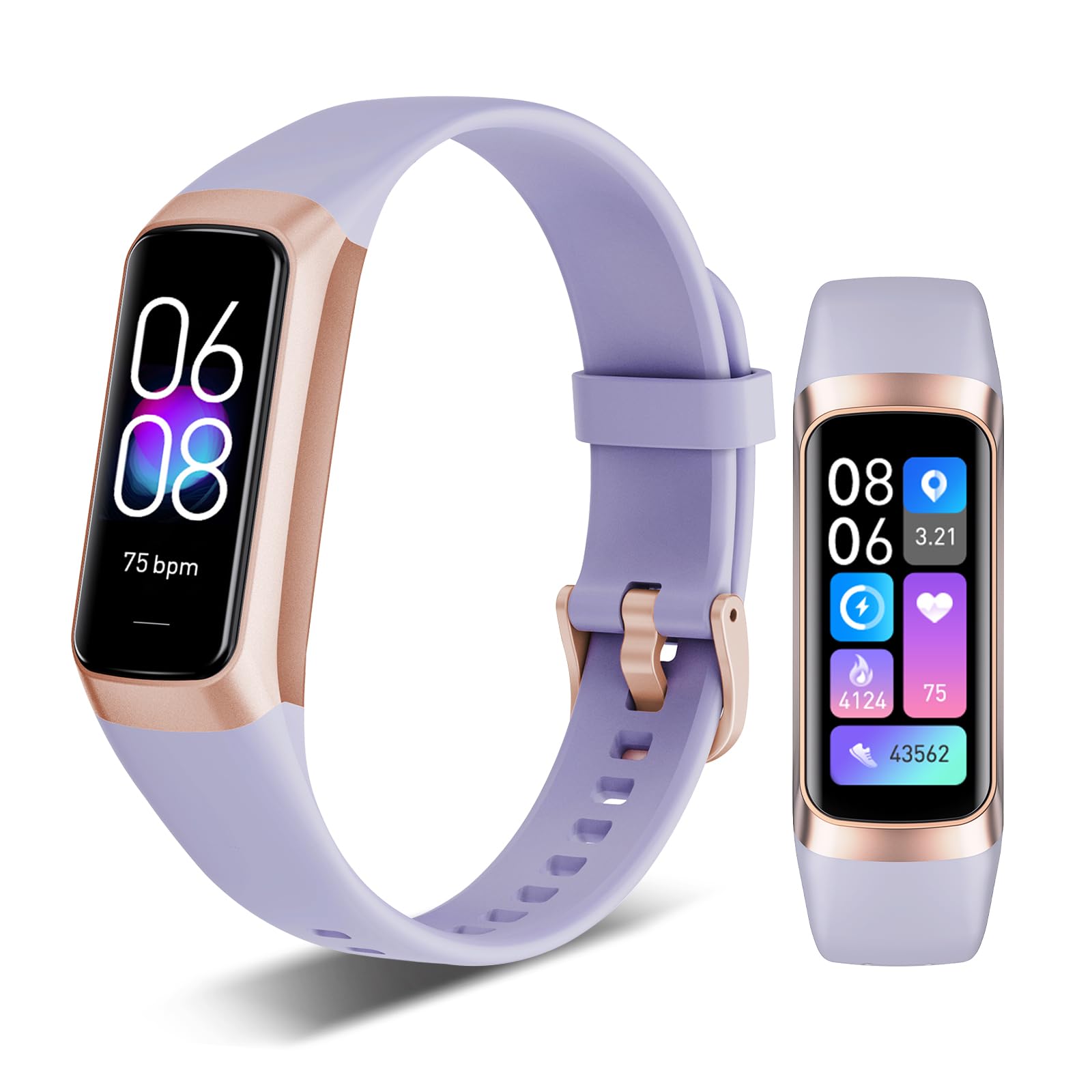 Fitness Tracker, 24/7 Heart Rate Blood Oxygen Blood Pressure Body Temp Monitor Sleep Calorie Tracker with 1.1" AMOLED Touch Color Screen Pedometer